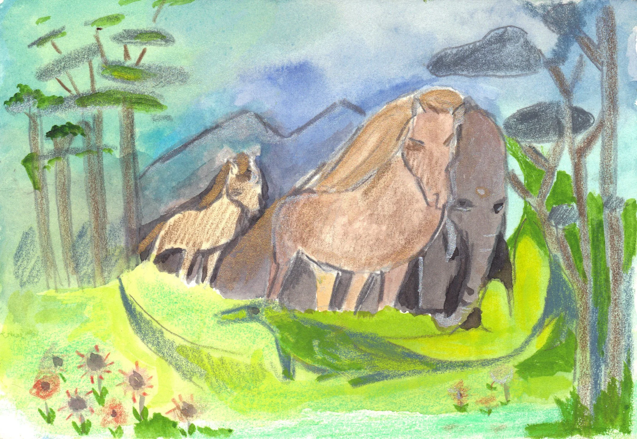 "When Elephants Roamed" 2014, Watercolor on paper