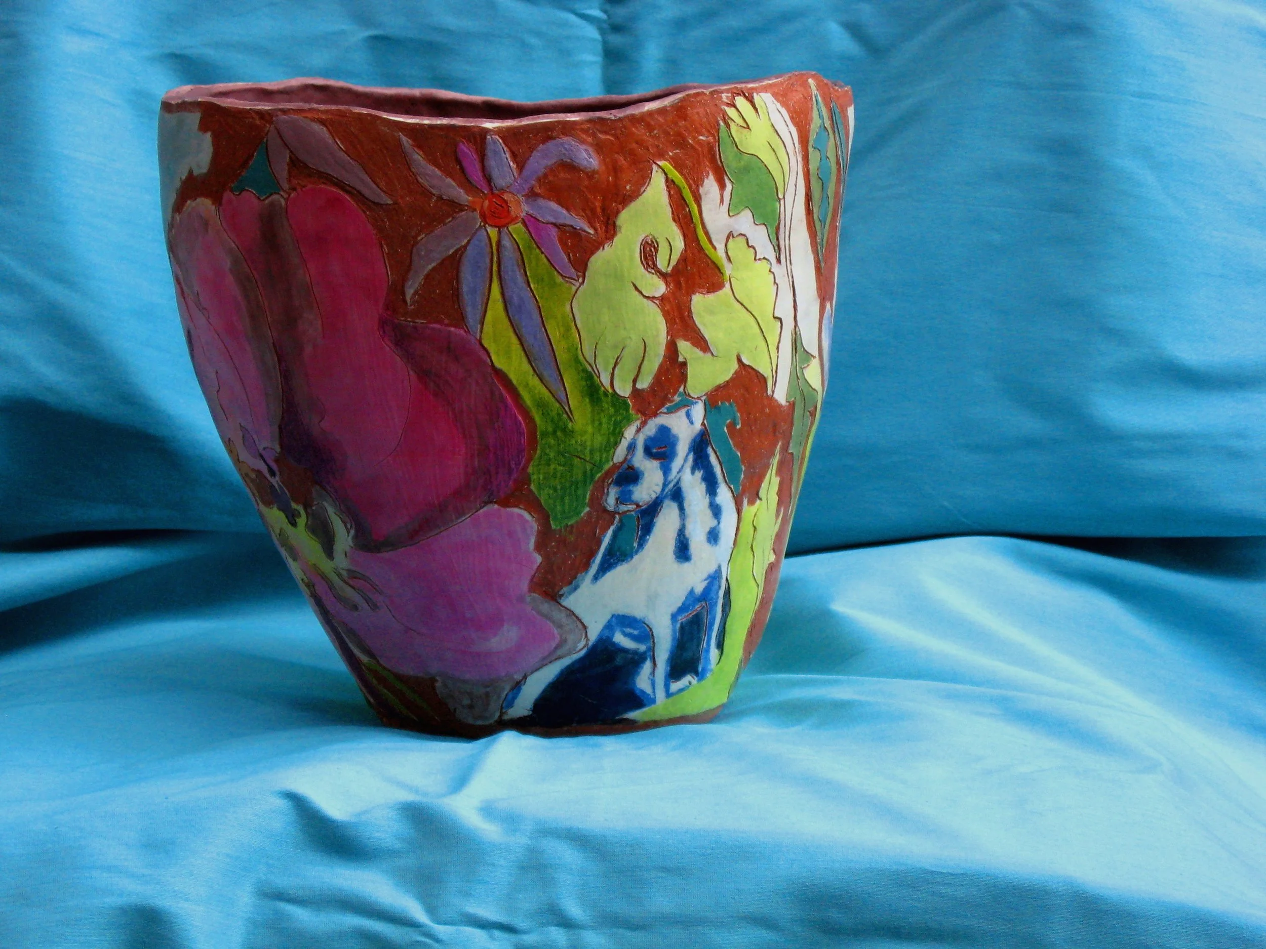 "Rose of Sharon" 2000's, Ceramic terra-cotta hand built vase