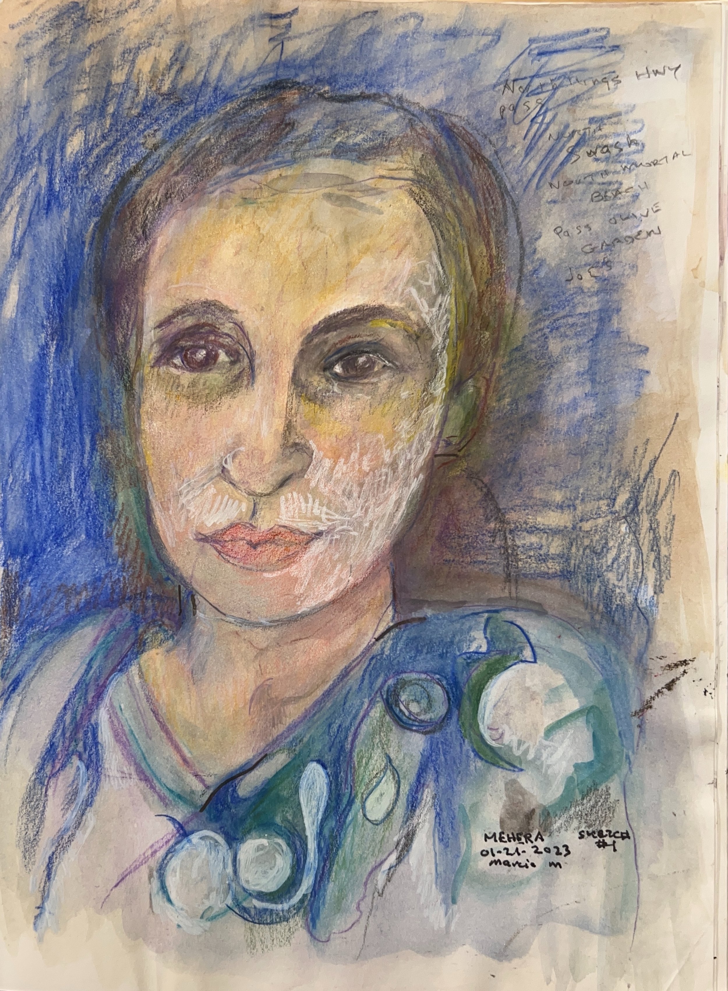"Mehera Sketch" 2023, Colored pencil on paper