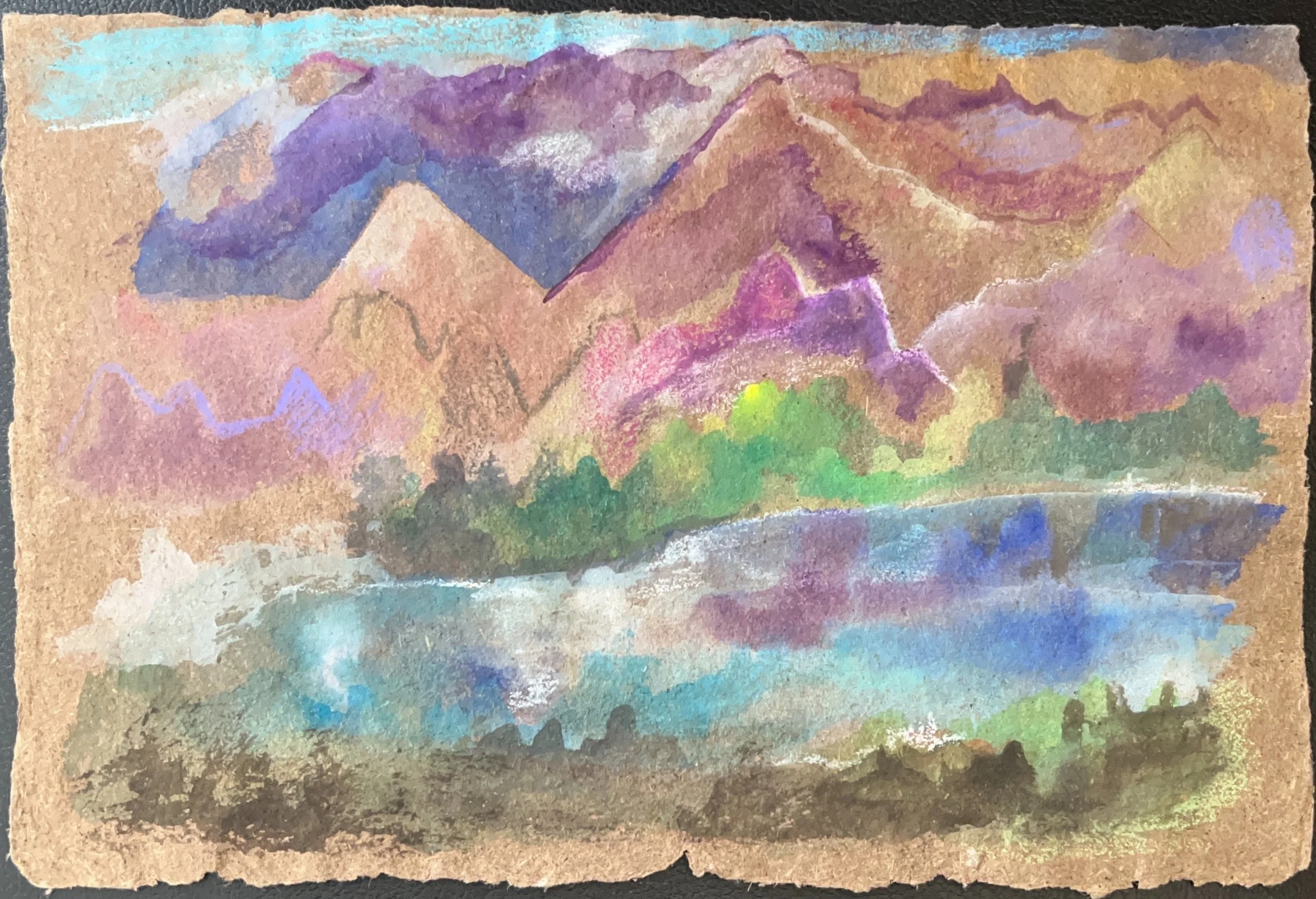 "Purple Mountains" 1995, Watercolor crayon on handmade paper, Guatemala