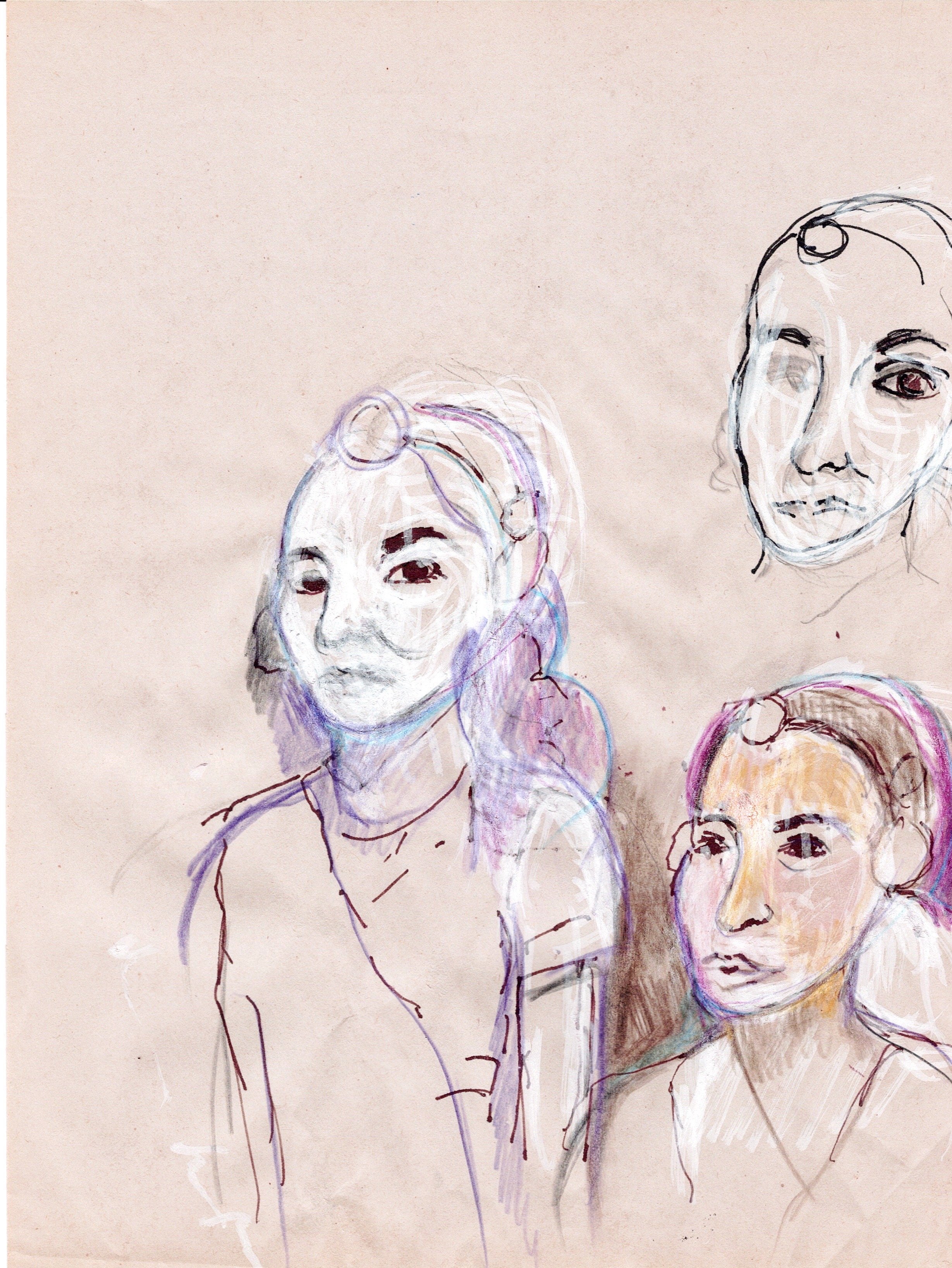 "Preliminary Sketches of Mehera" 2024, Pen, pencil, & colored pencil on paper