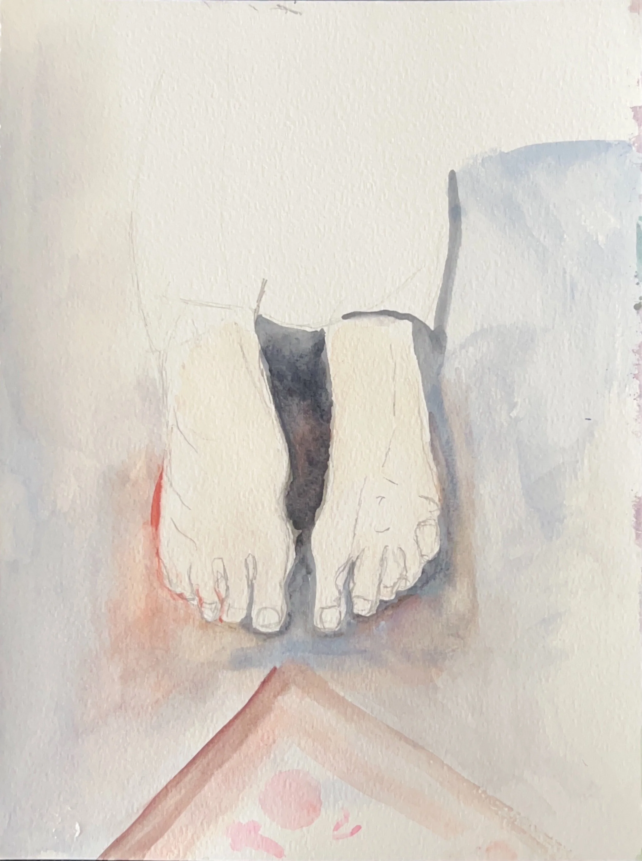 "At His Lotus Feet" 2020's, Watercolor on handmade paper from India