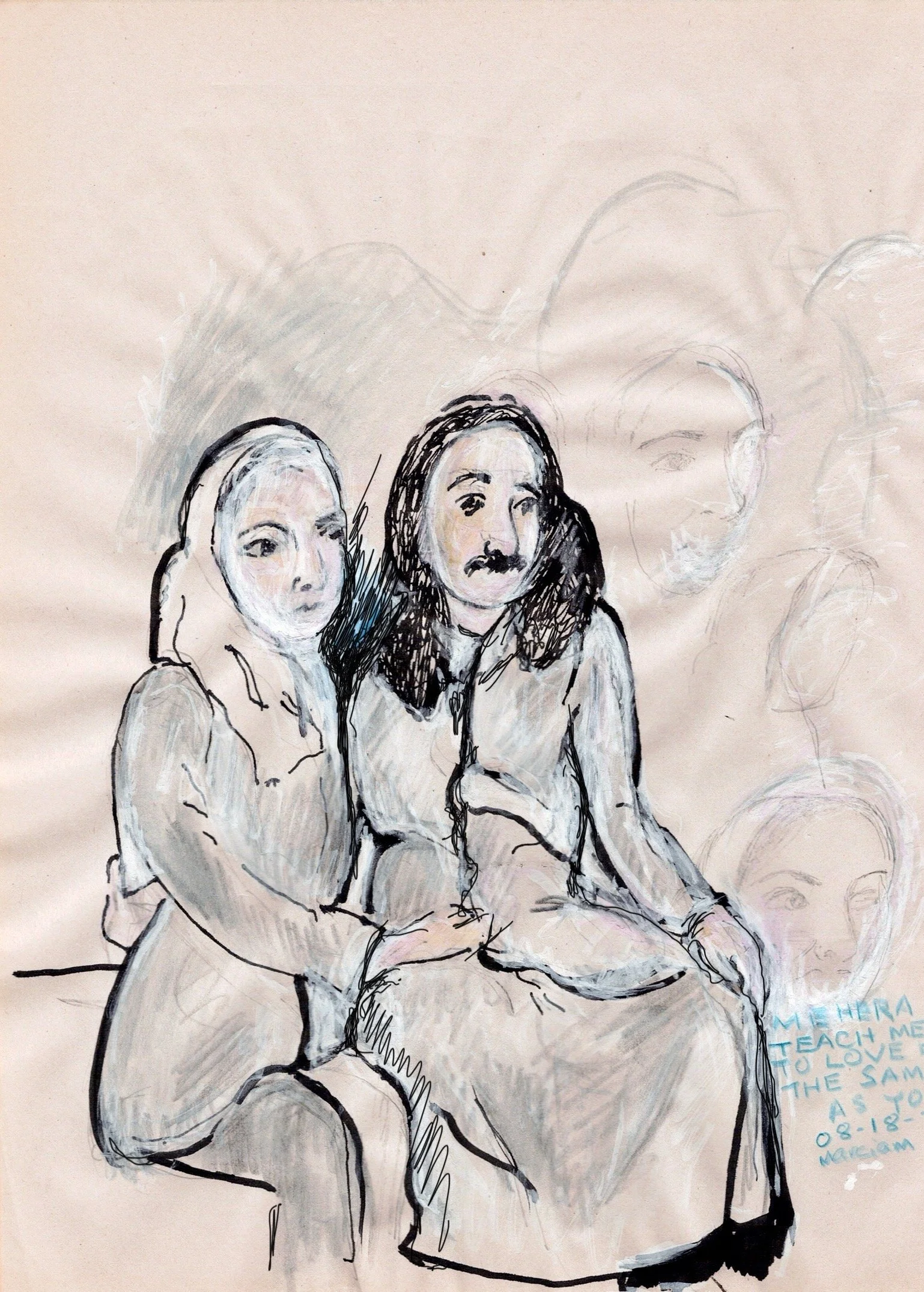 "Together in Love" 2024, Pen, pencil, & colored pencil on paper