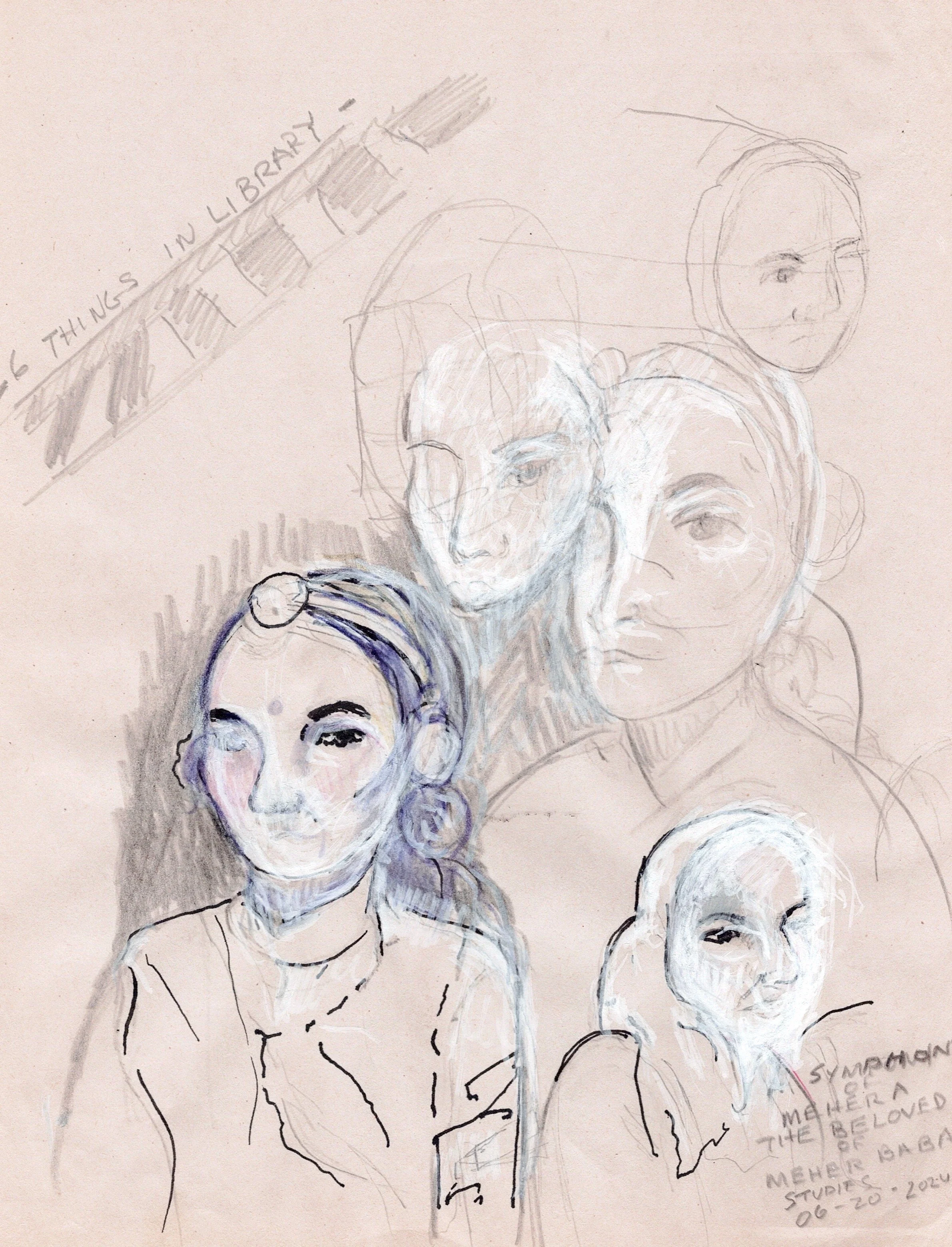 "Symphony of Mehera, Beloved of Meher" 2024, Pencil & colored pencil on paper