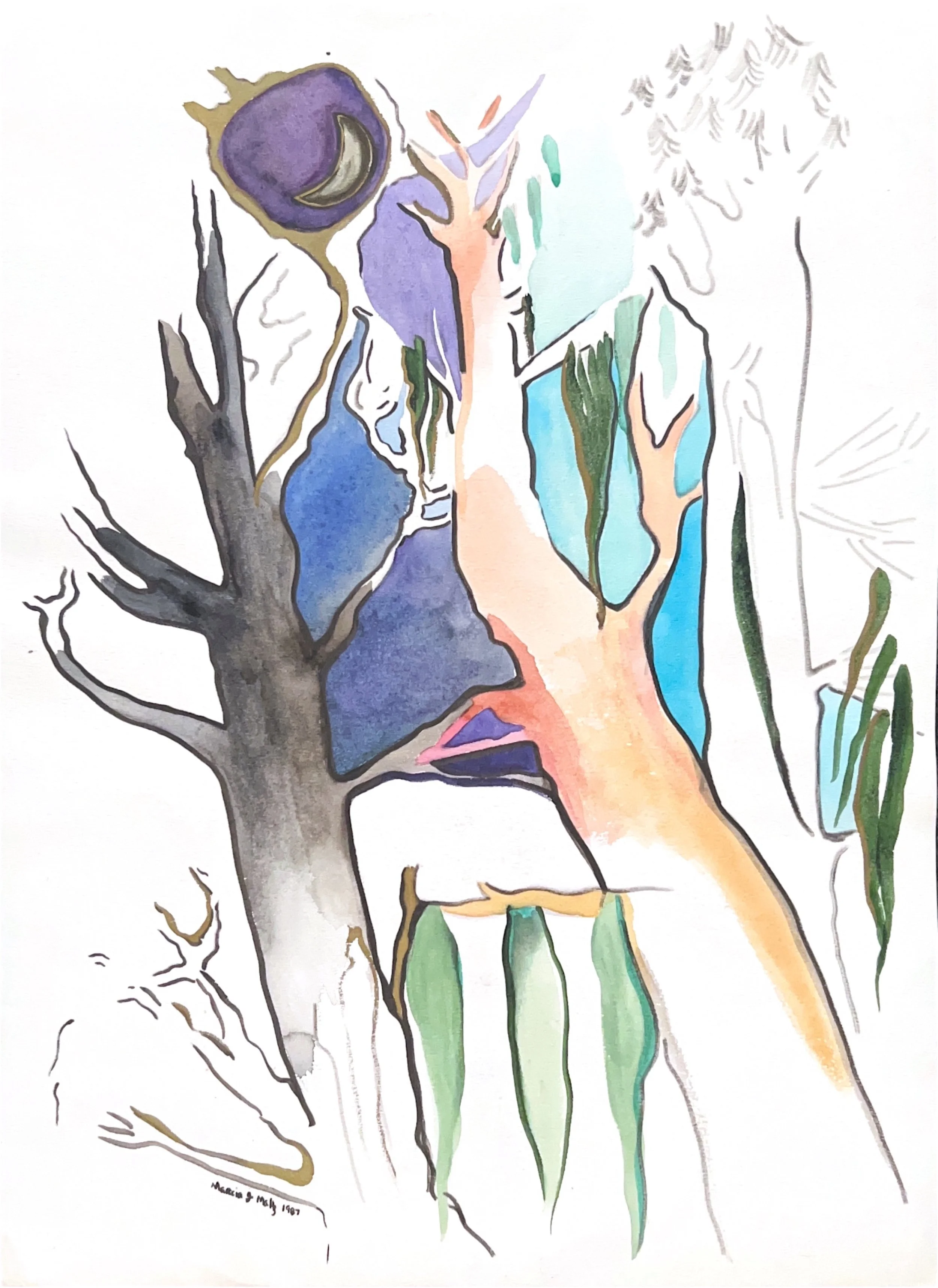 "There is Magic Happening in the Woods" 1986, Watercolor on Arches watercolor paper, Jemez Springs NM