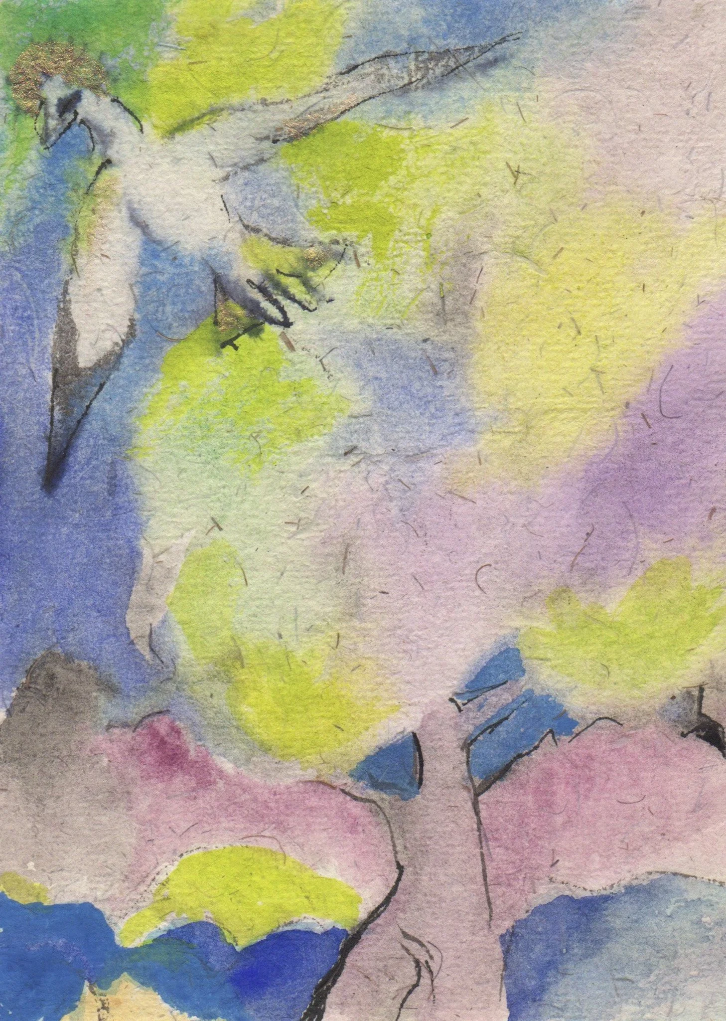 "Sea Gull Soaring Through the Trees" 2001, Watercolor on handmade paper