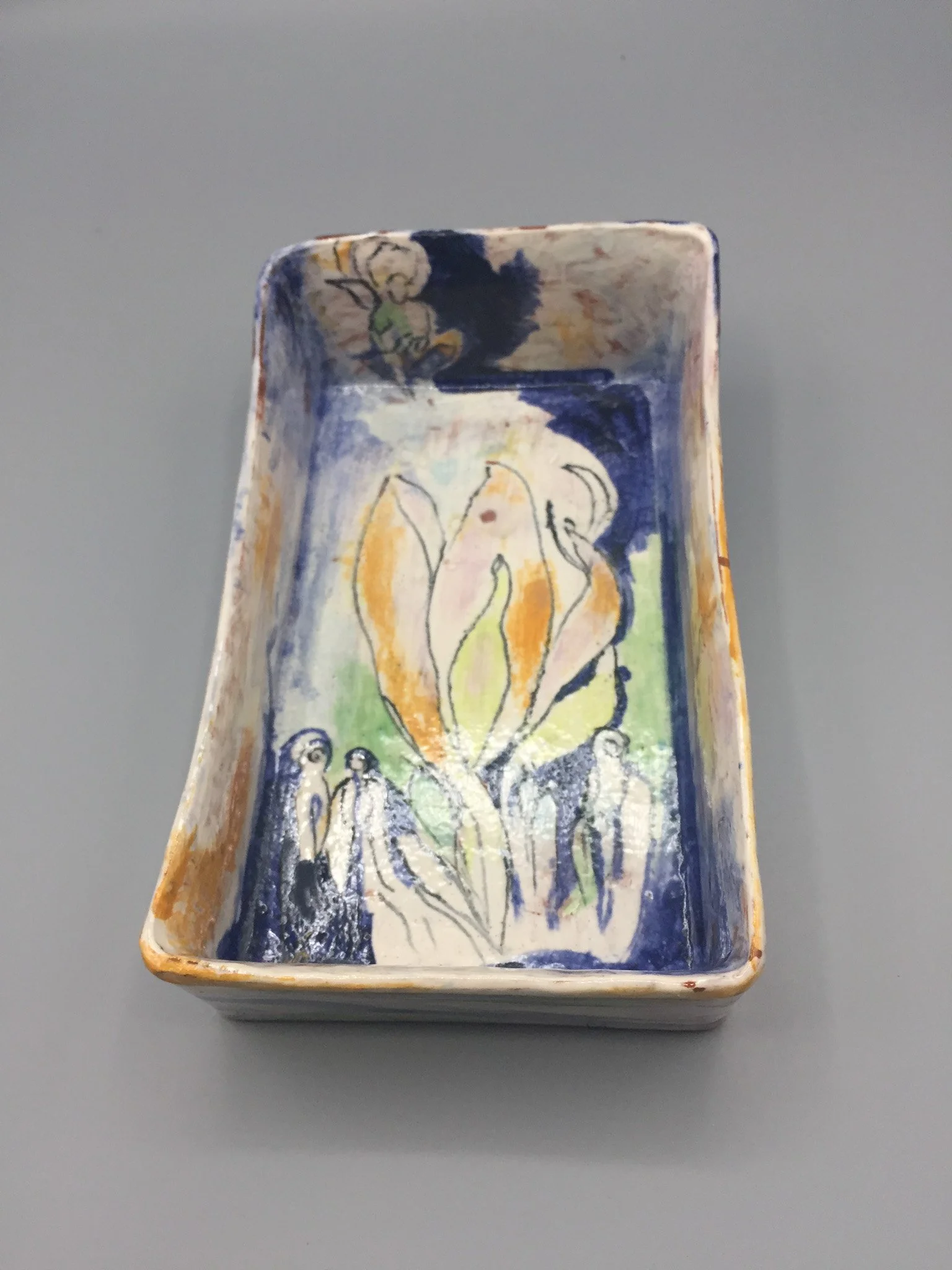 "Flowers with angel" 2000's, Ceramic porcelain dish