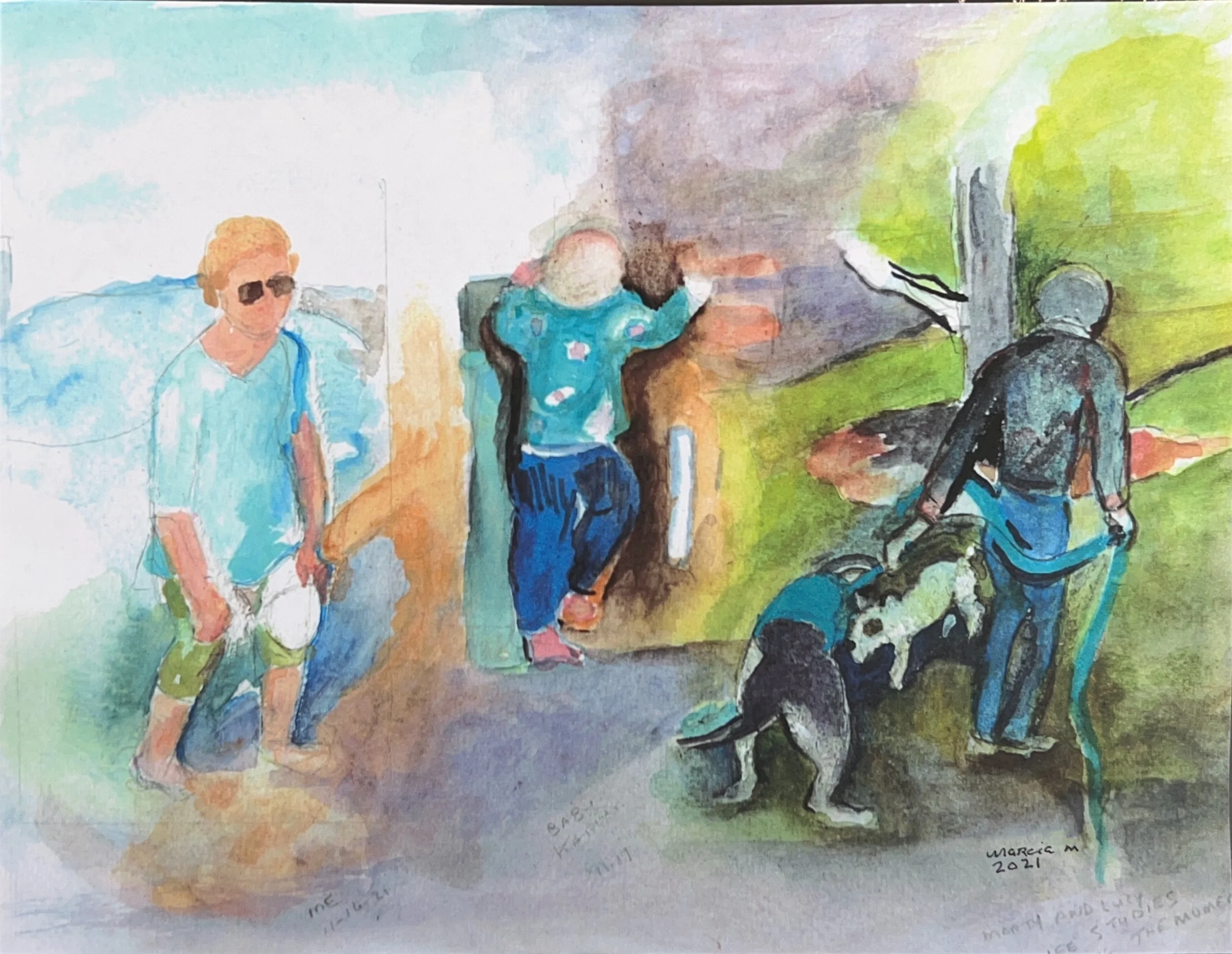 "Marty and Lucy Studies" 2021, Watercolor on paper