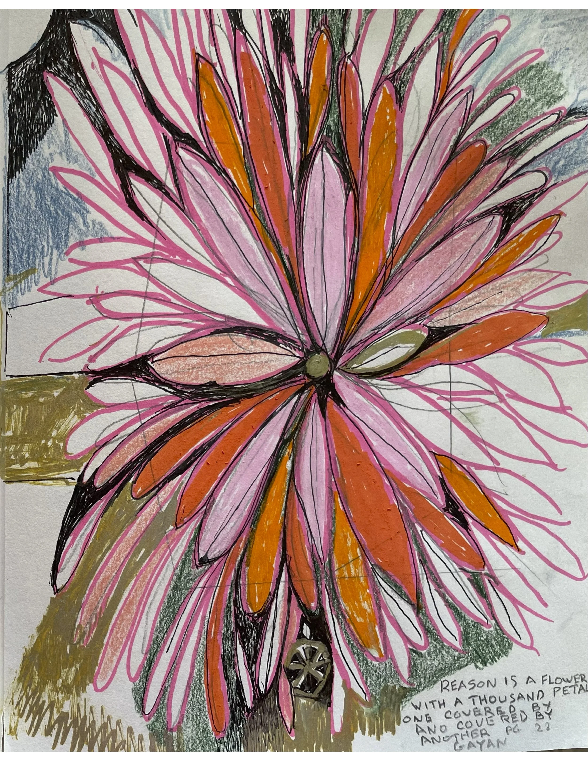 "Reason is a Flower" 2022, Pen, marker, and colored pencil on paper