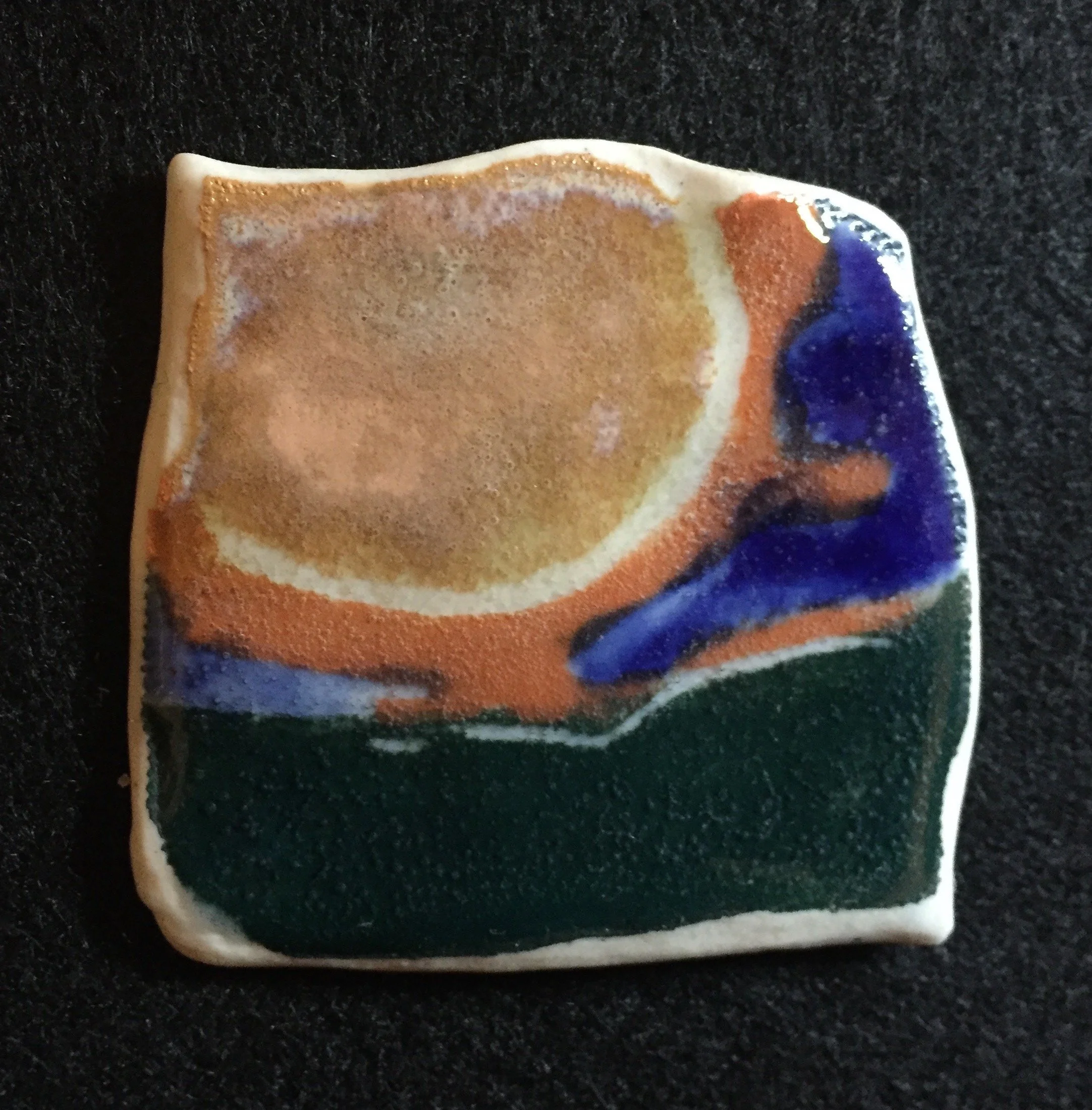 "Large Sun Over Long Lake #1" 2020's, Porcelain hand painted tile