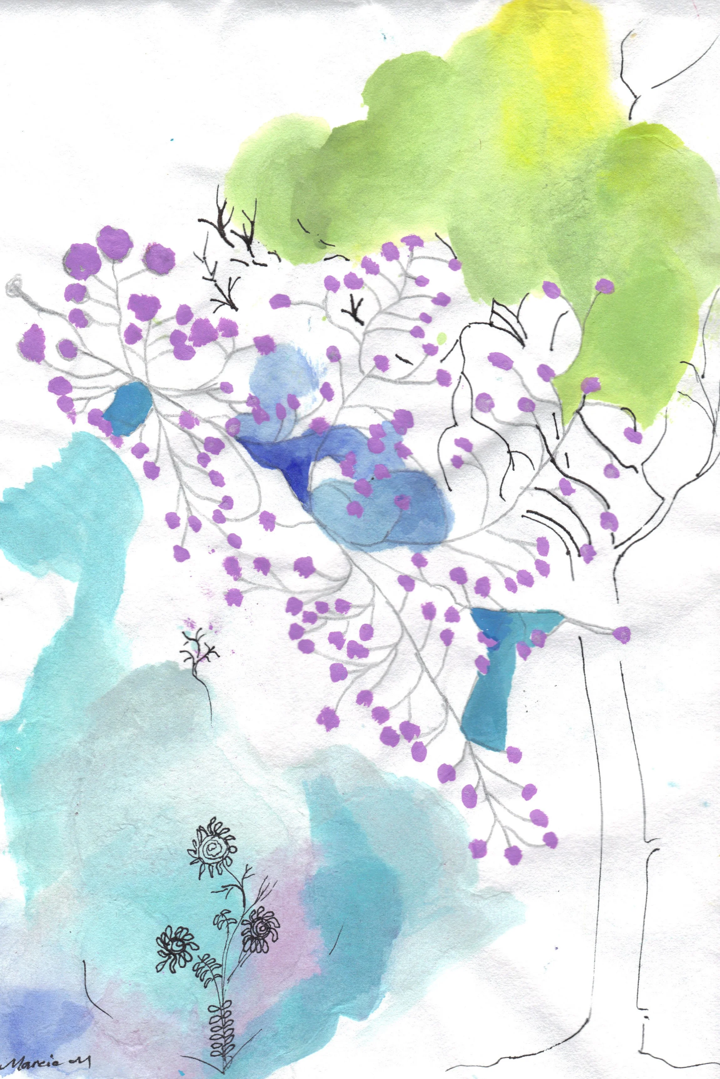 "Raindrops"  2014, Watercolor & ink on paper