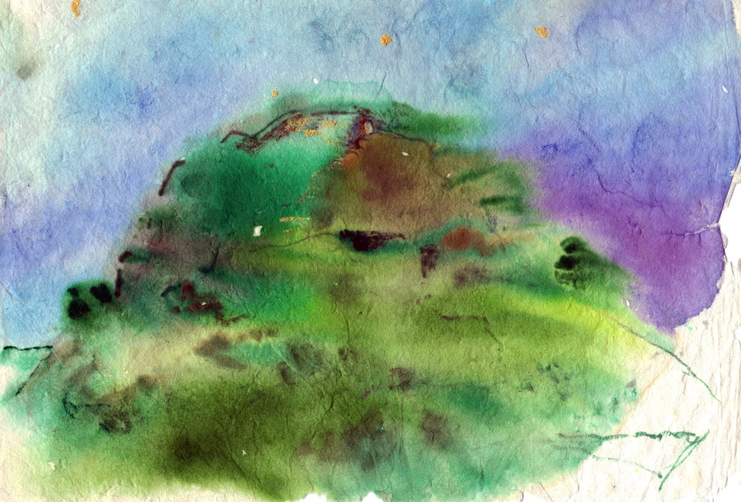 "Seclusion Hill" 2020's, Watercolor on handmade paper from India