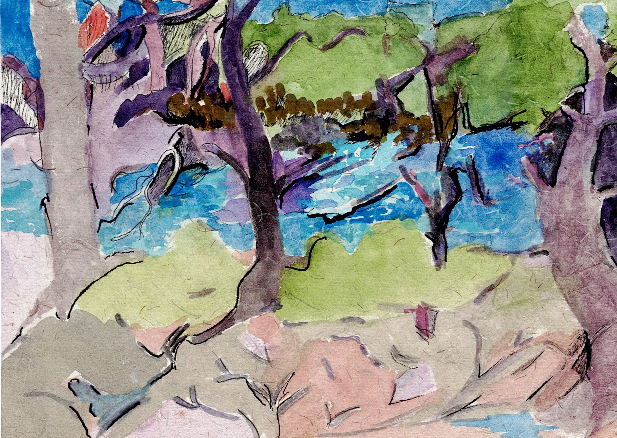 3 of 3. "View of Dazzling Lake Long" 2001, Watercolor on handmade paper, Myrtle Beach. 