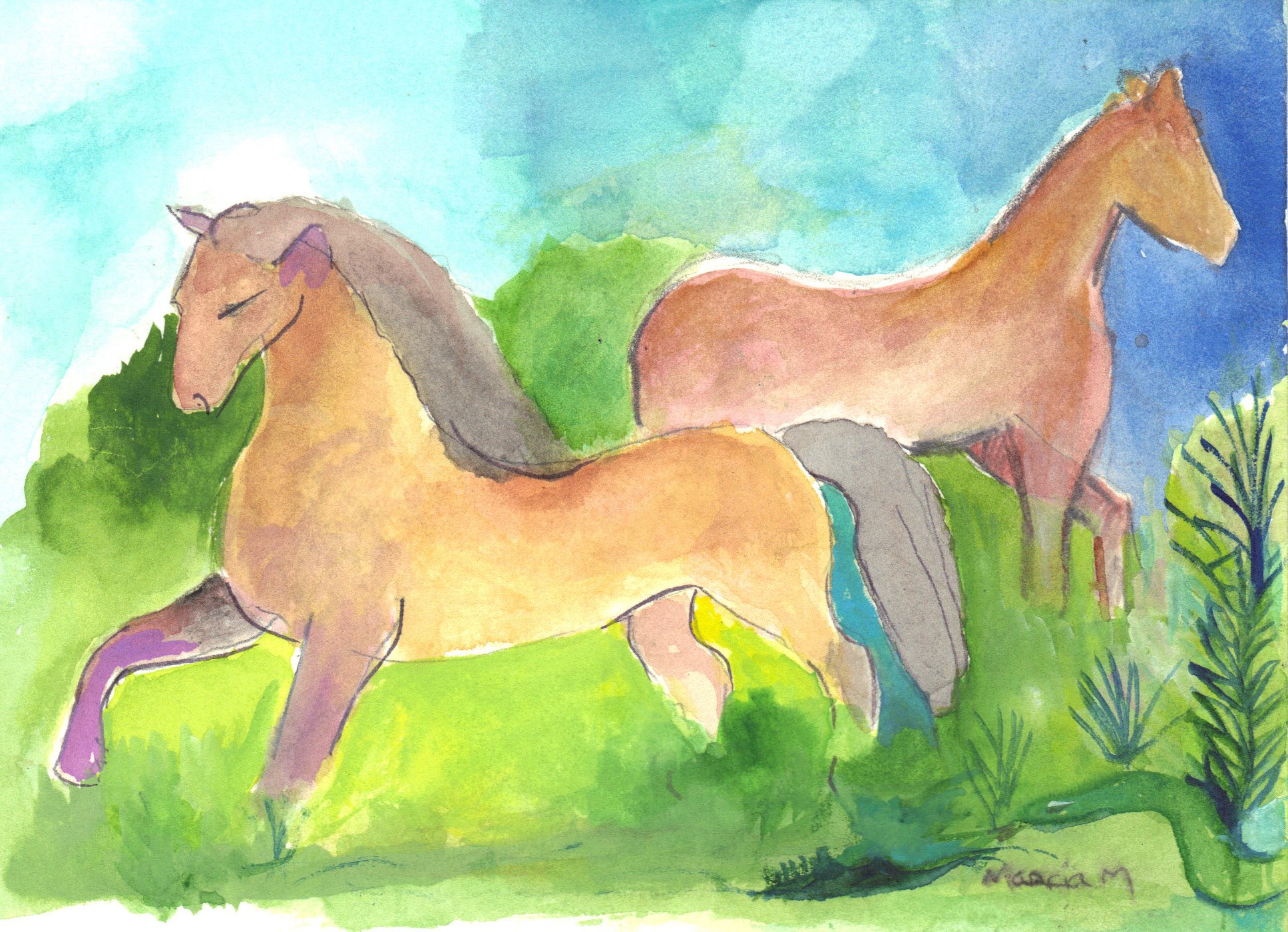 "Horses Asunder" 2014, Watercolor on paper