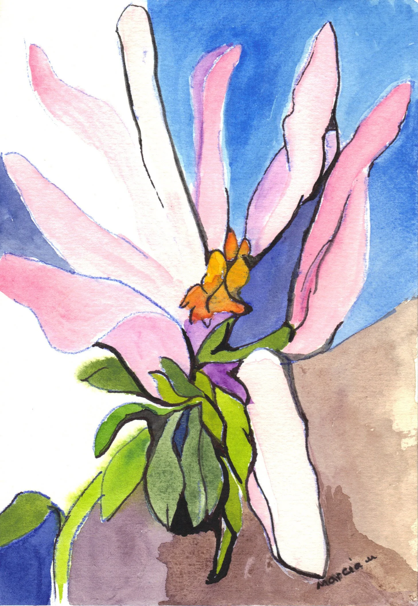 "Pink Dahlia 10" 2014, Watercolor on paper