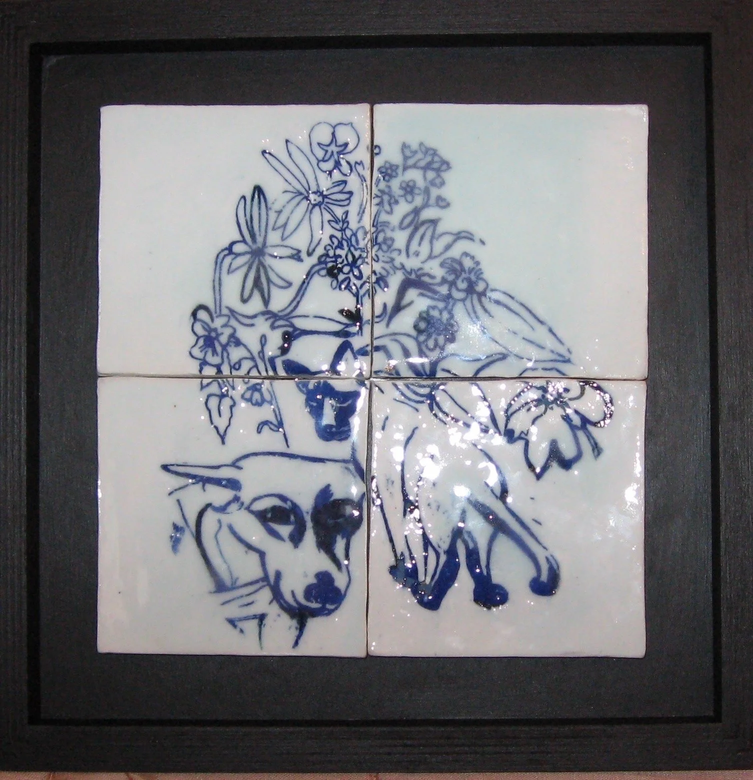 "Rachel and Spook" 1970s, Handmade porcelain tiles
