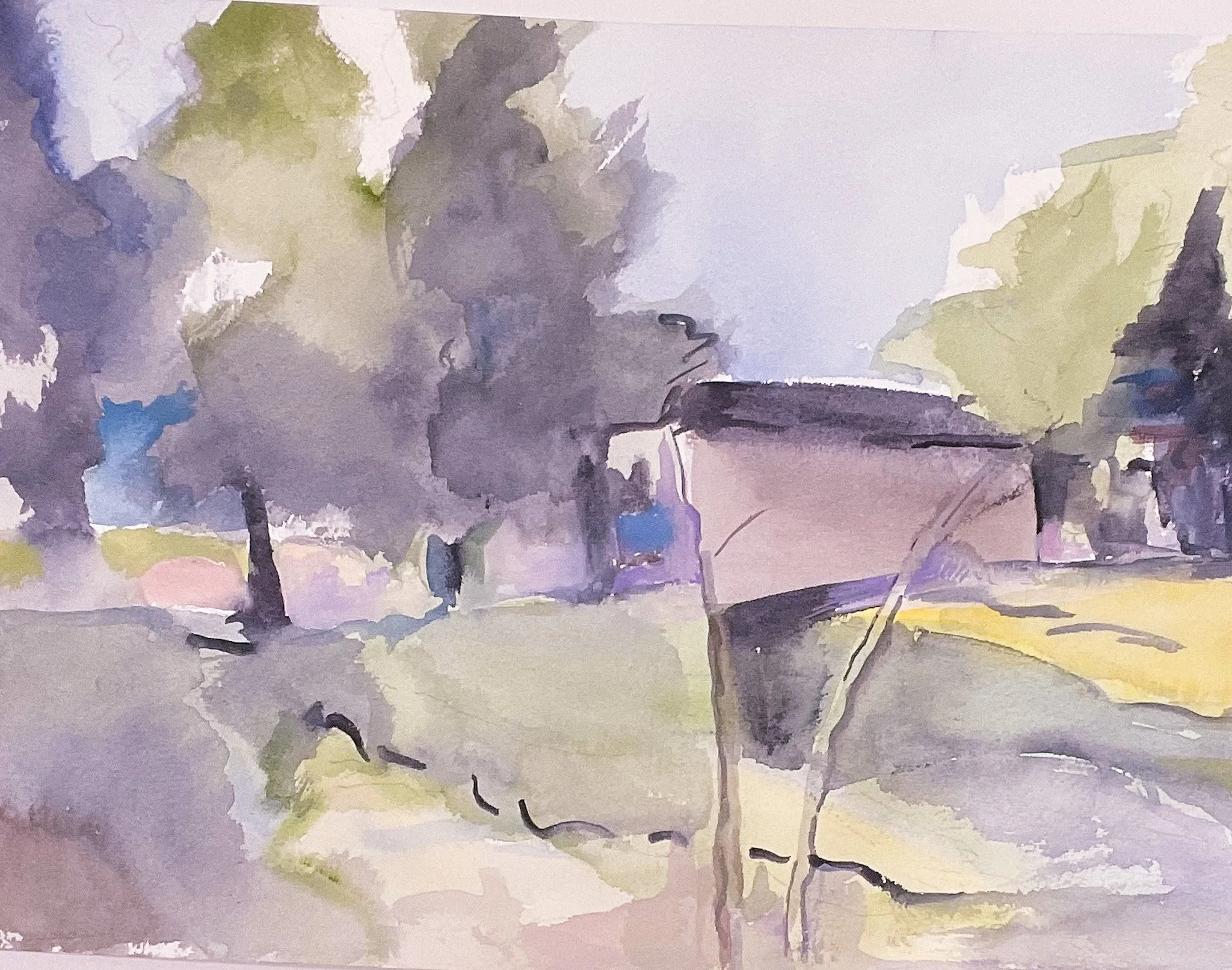 "Farm House" 2023, Watercolor on paper, Plein air with Thomas Trausch