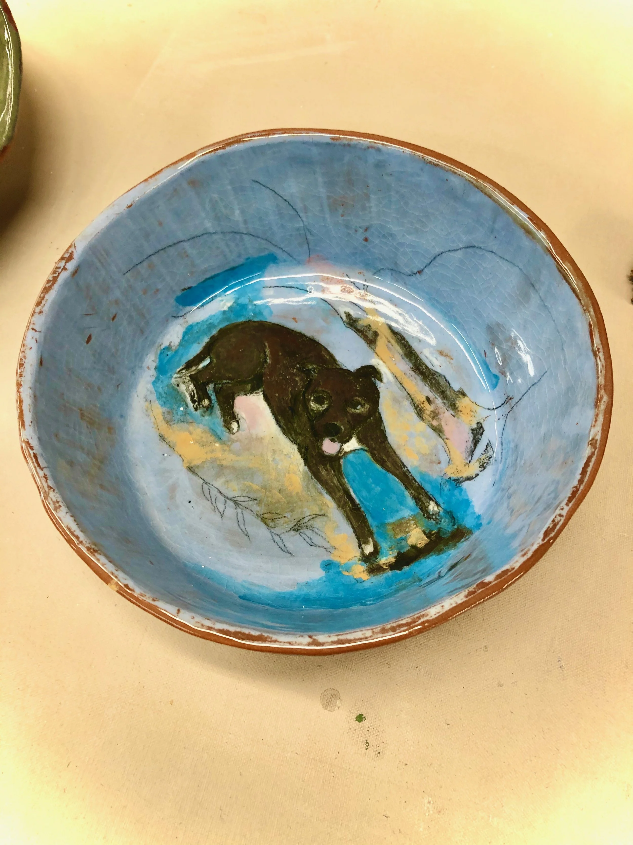 "Minnie In her Dog Bowl" 2020's, Ceramic terracotta from handmade mold 