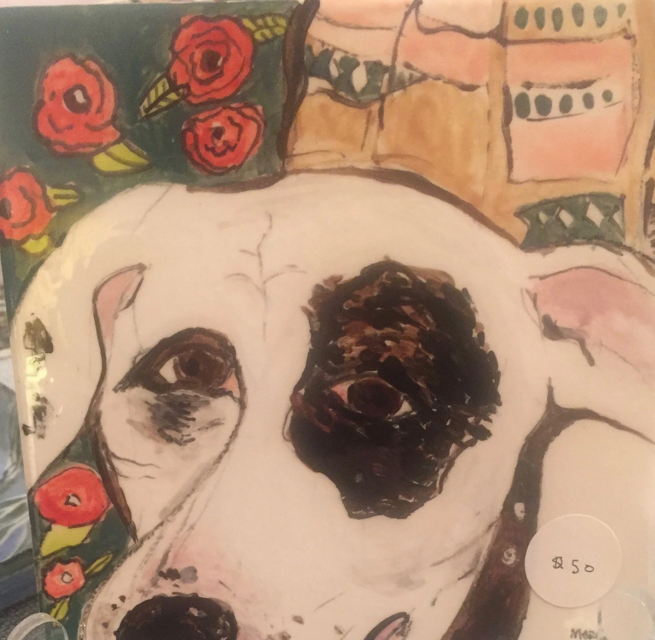 "My Best Friend Piglet" 2020's, Ceramic handmade porcelain tile