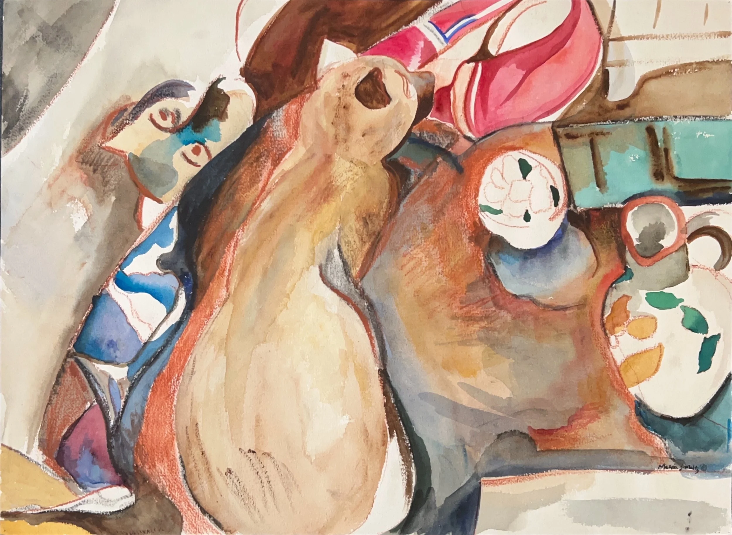 "Cat in a Room" 1988, Watercolor on paper