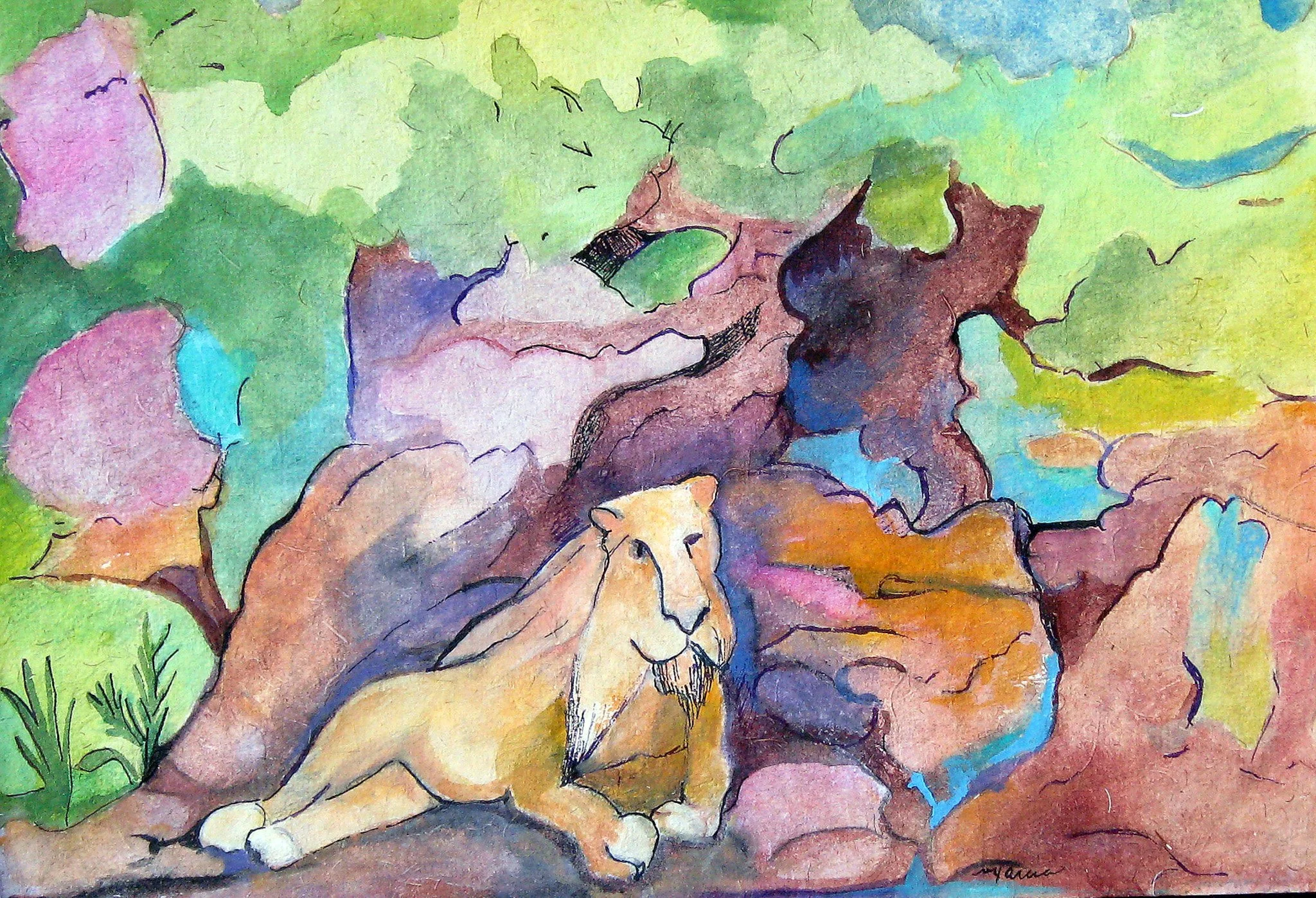 "Leo the Lion" 2020's, Watercolor on paper