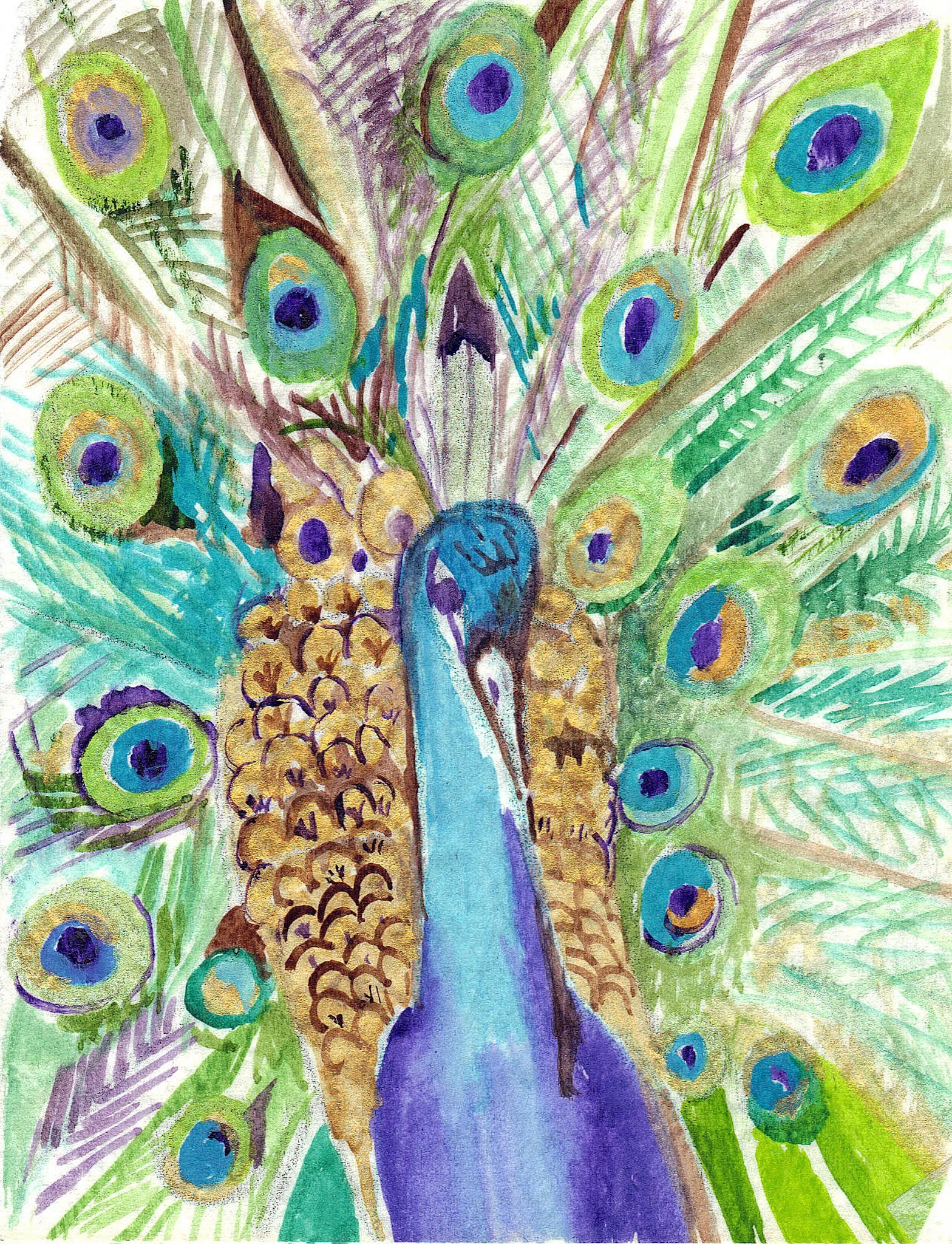 "Peacock" 2020's, Watercolor on paper