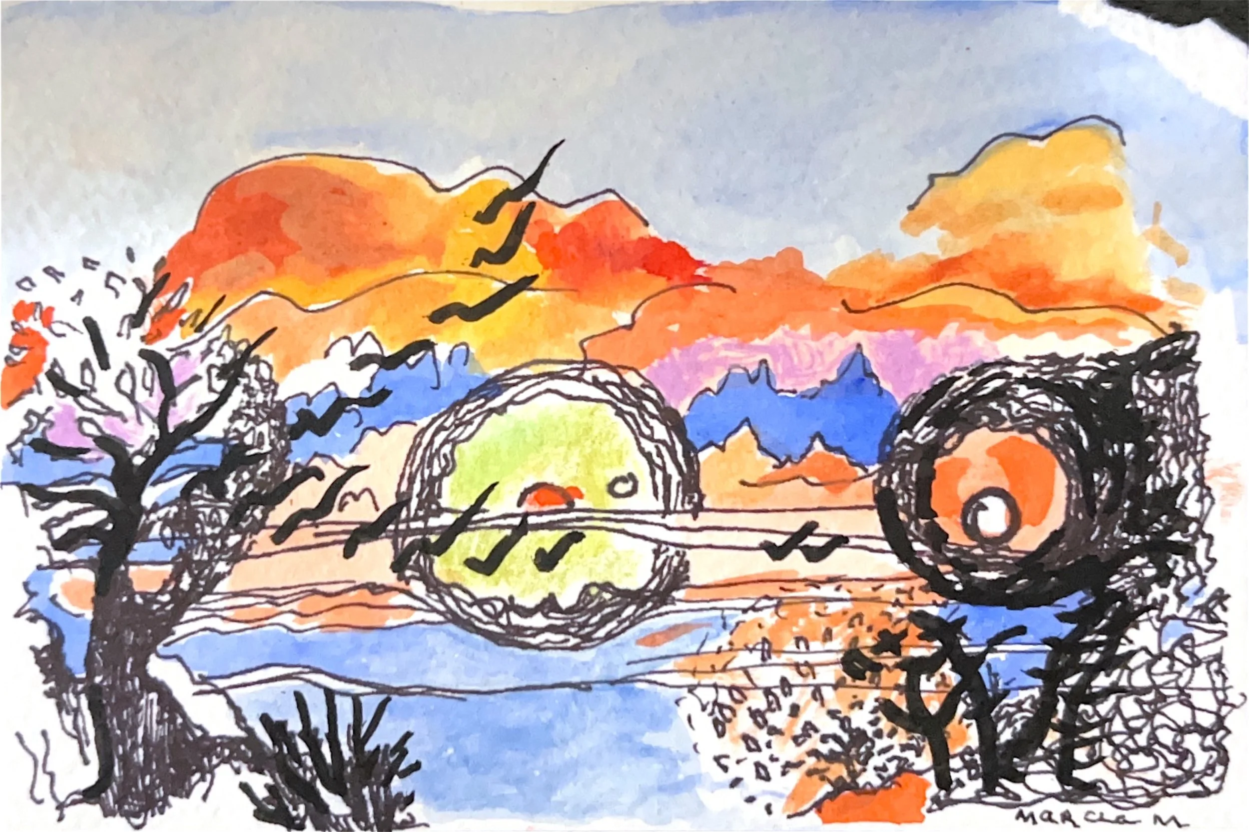 "Back Into the Sea" 2024, Watercolor & ink on paper