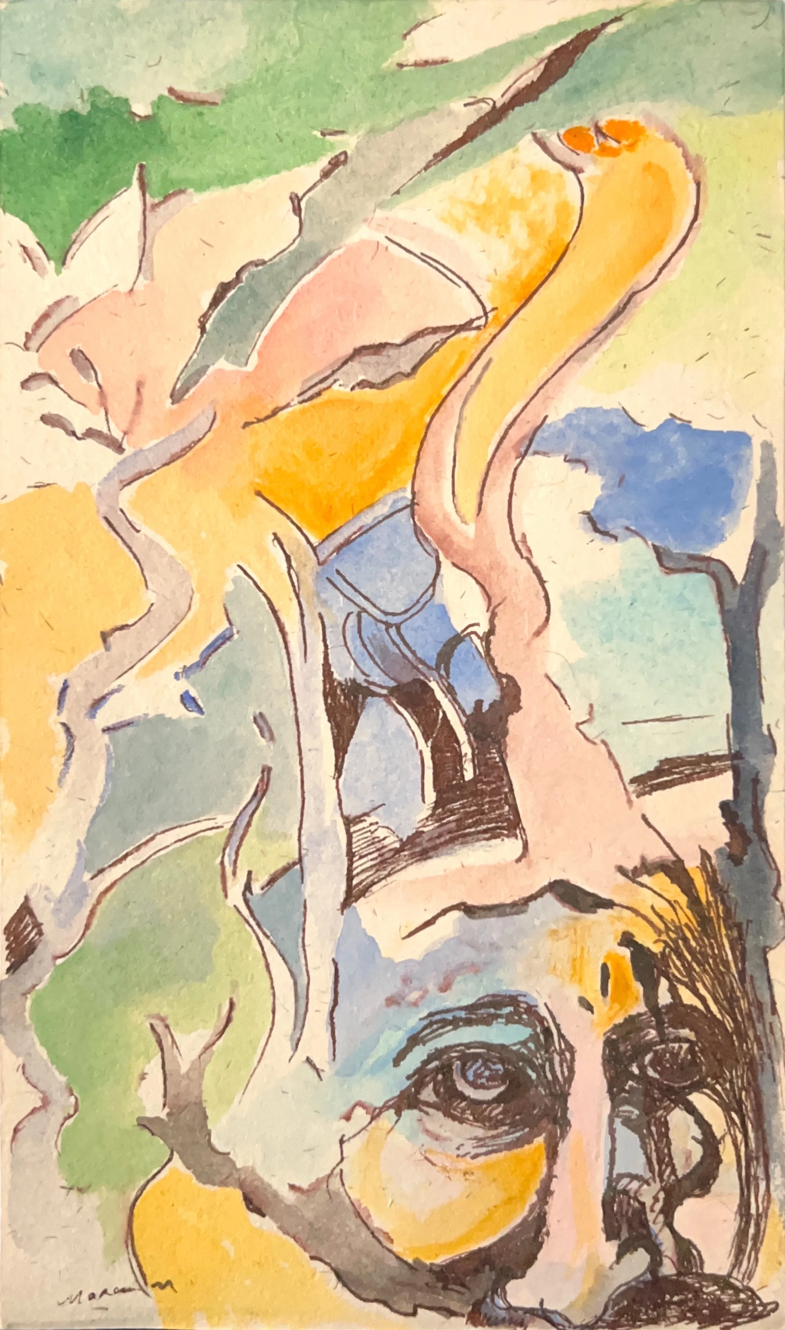 "Baba’s Eyes Are on Everyone Everywhere" 2022, Watercolor & ink on paper