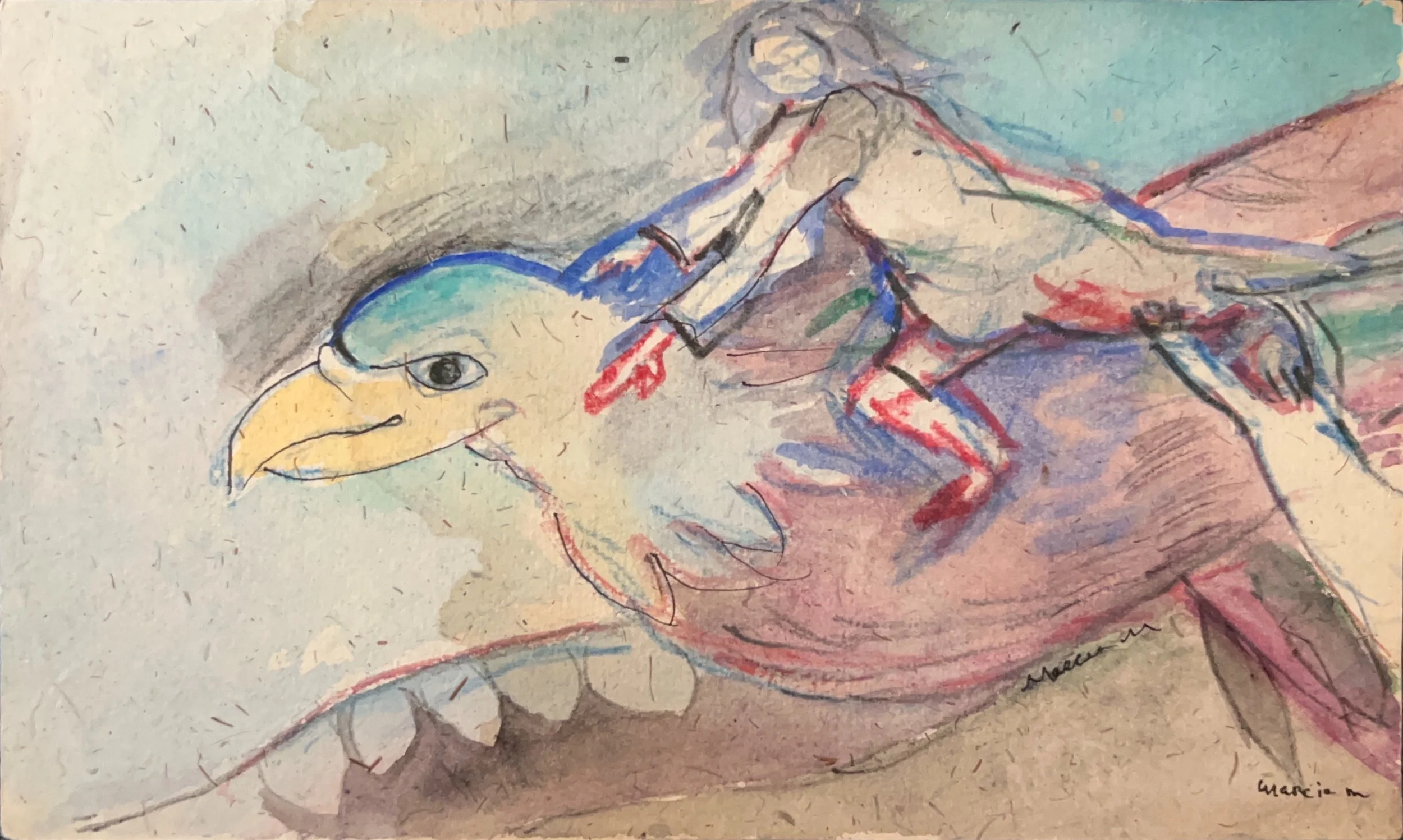 "Hanging onto my Dream" 2014, Watercolor on handmade paper from Tibet