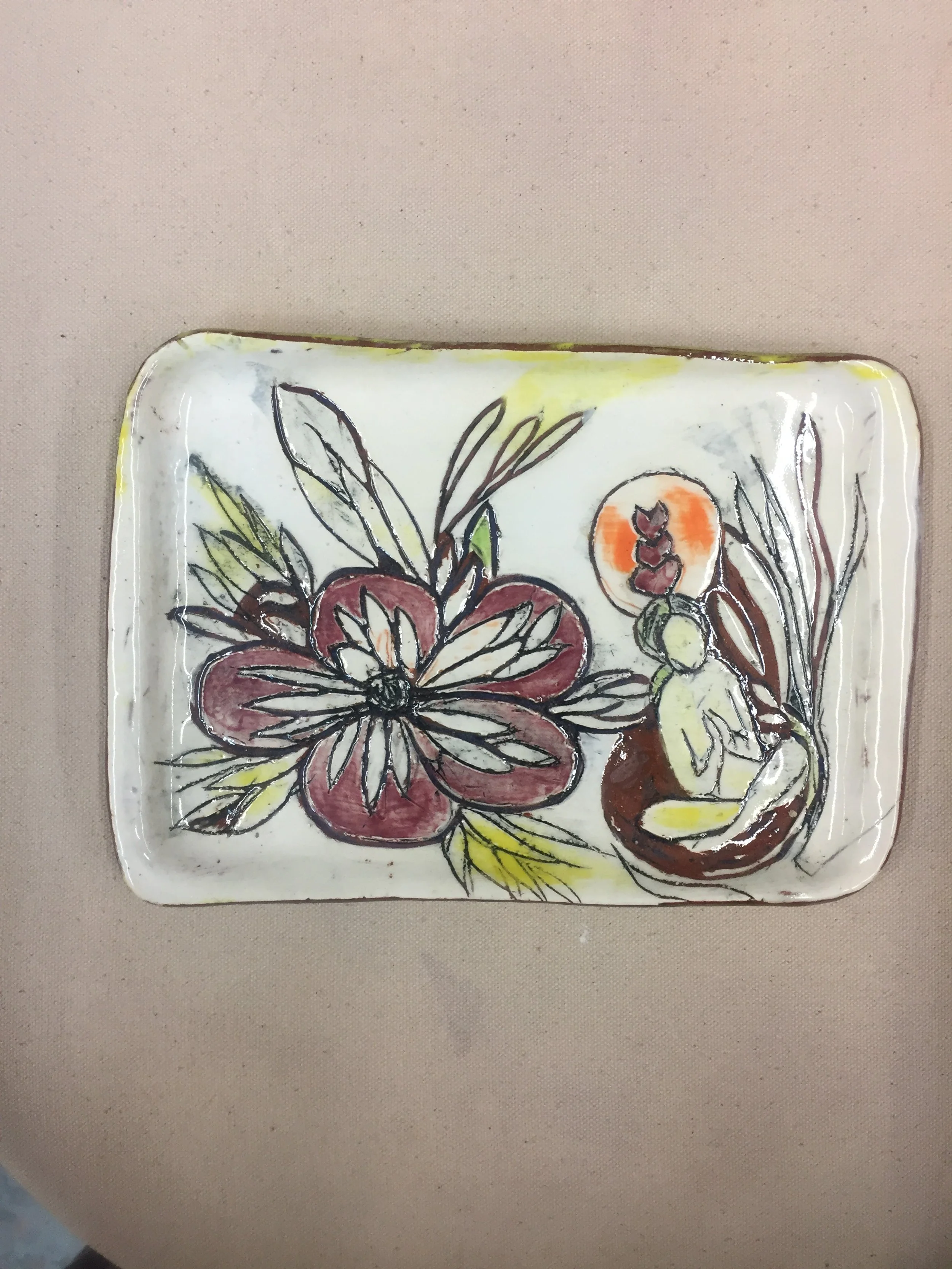 "Buddha and the Lotus Flower" 2020's, Ceramic porcelain handmade dish