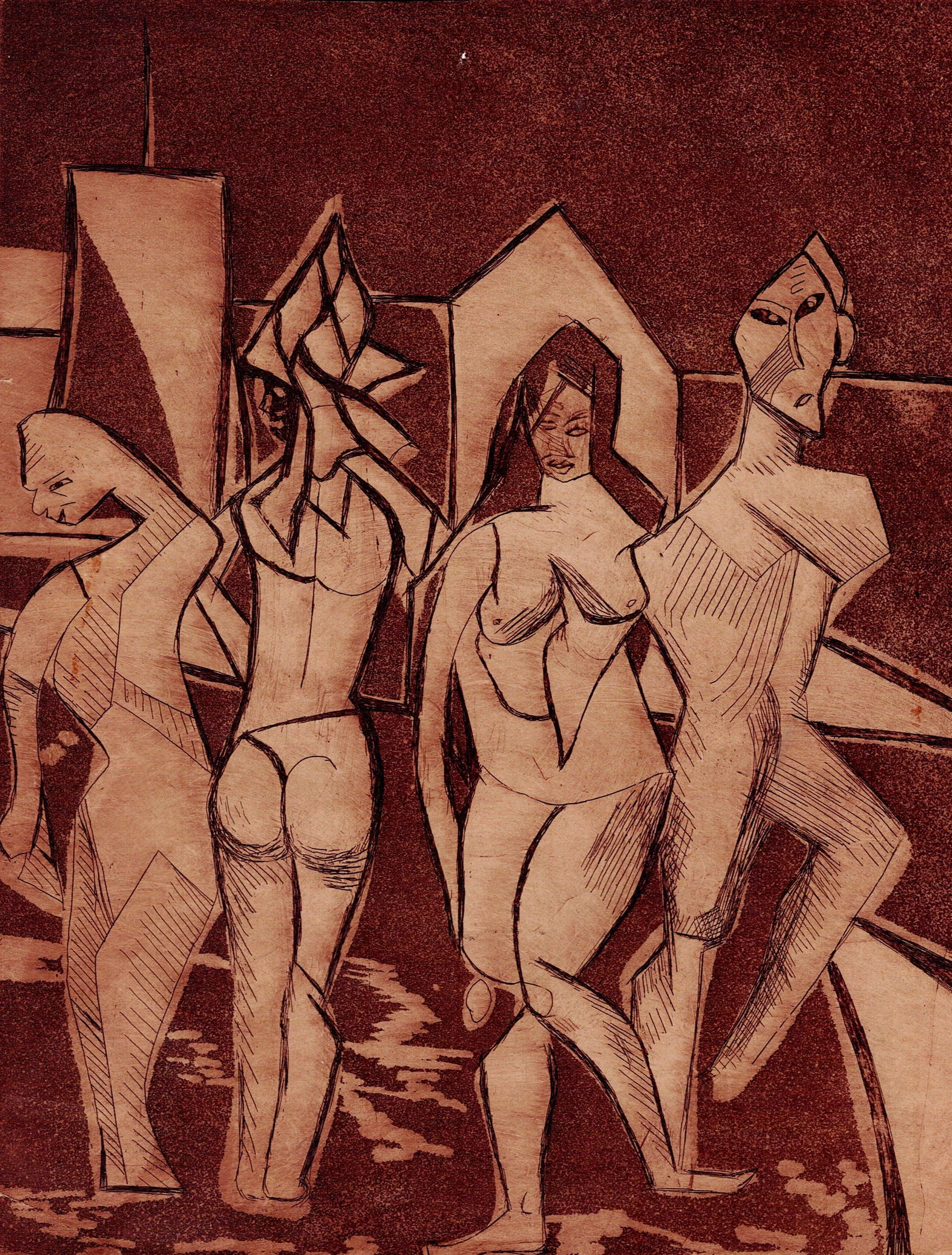 "Influenced by Picasso and the Cubist" 1960's, Lithograph on paper