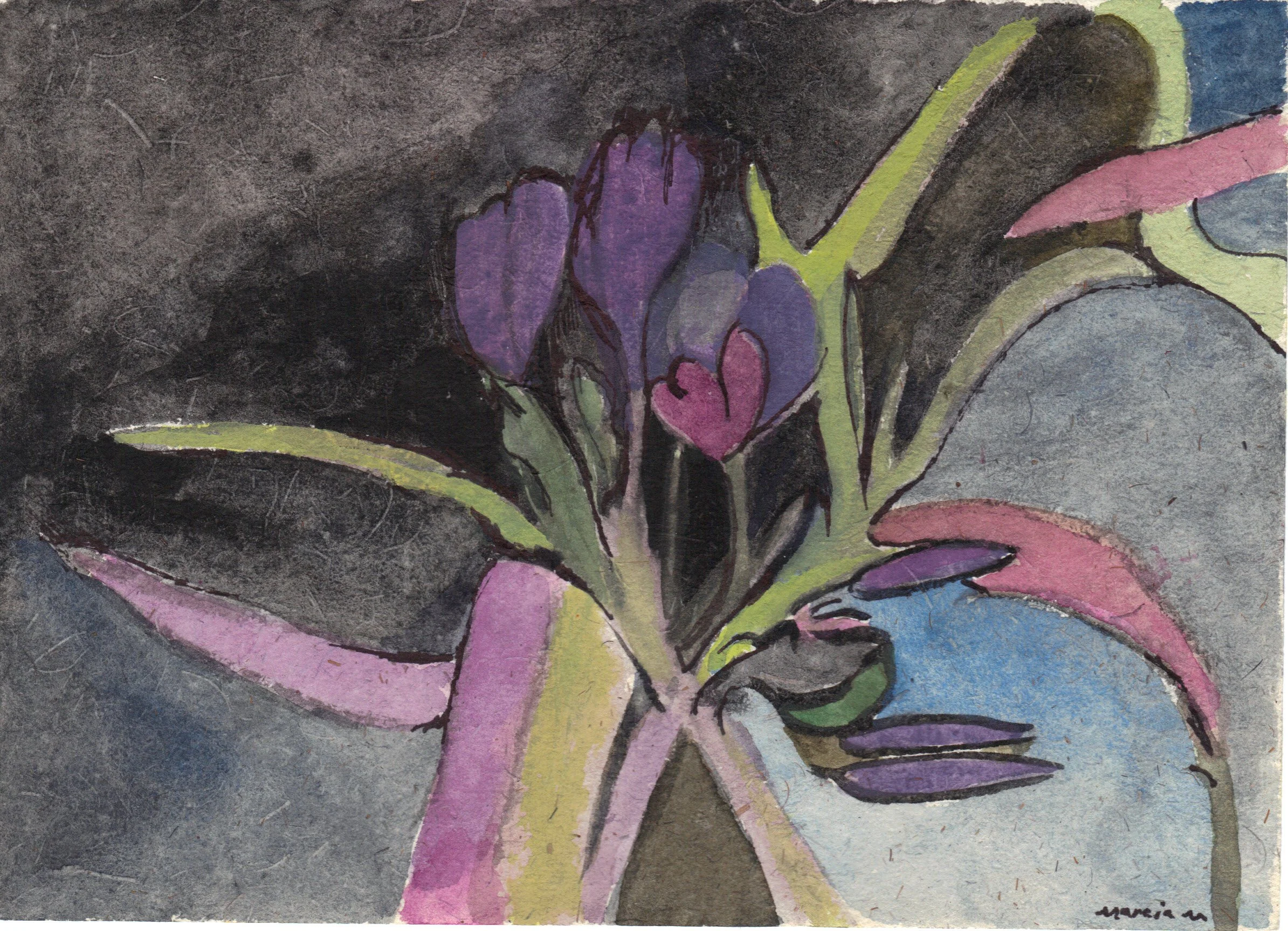 "Purple Flowering Trees" 2014, Watercolor on paper