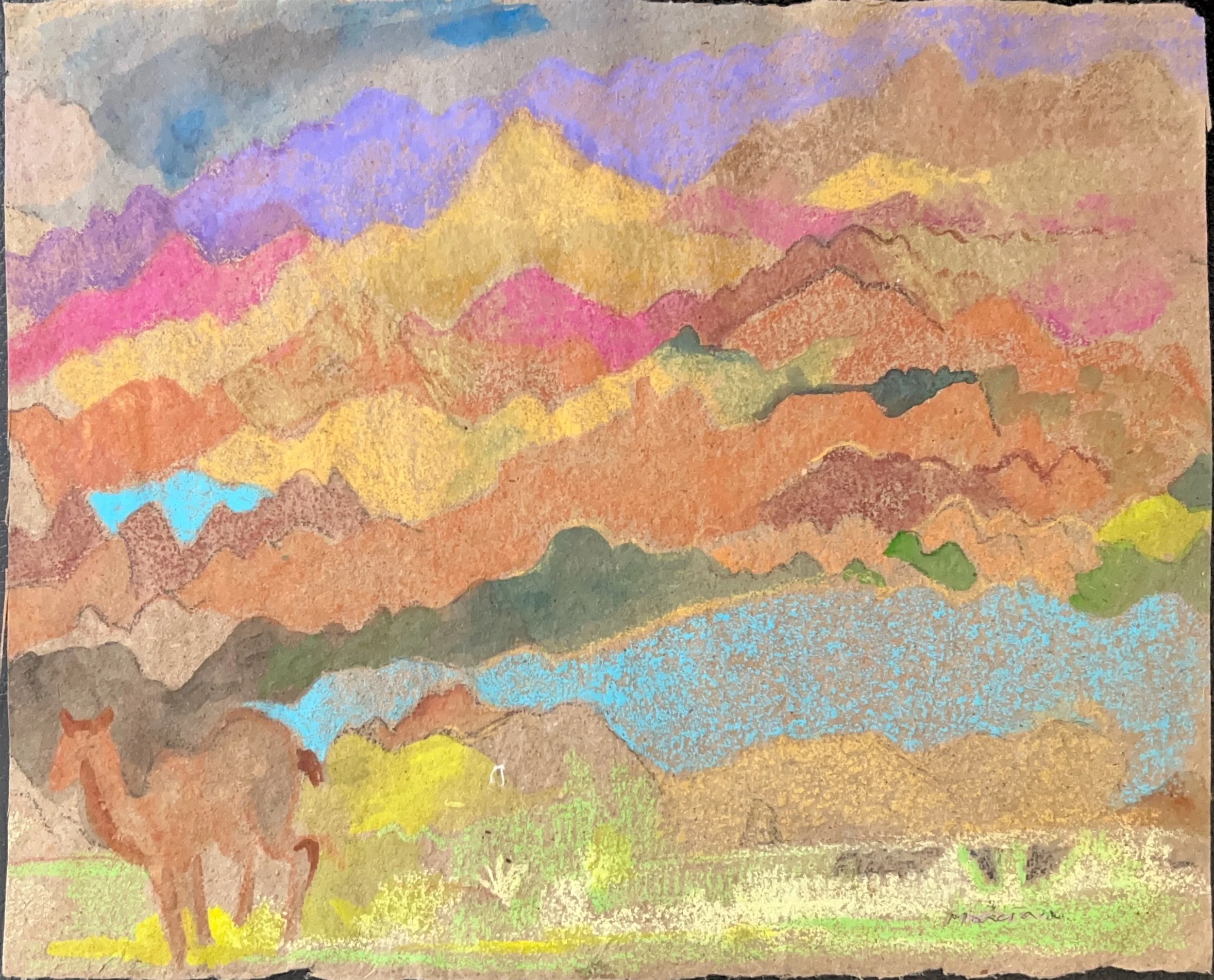 "Lone Camel" 1995, Watercolor crayon on handmade paper, Guatemala