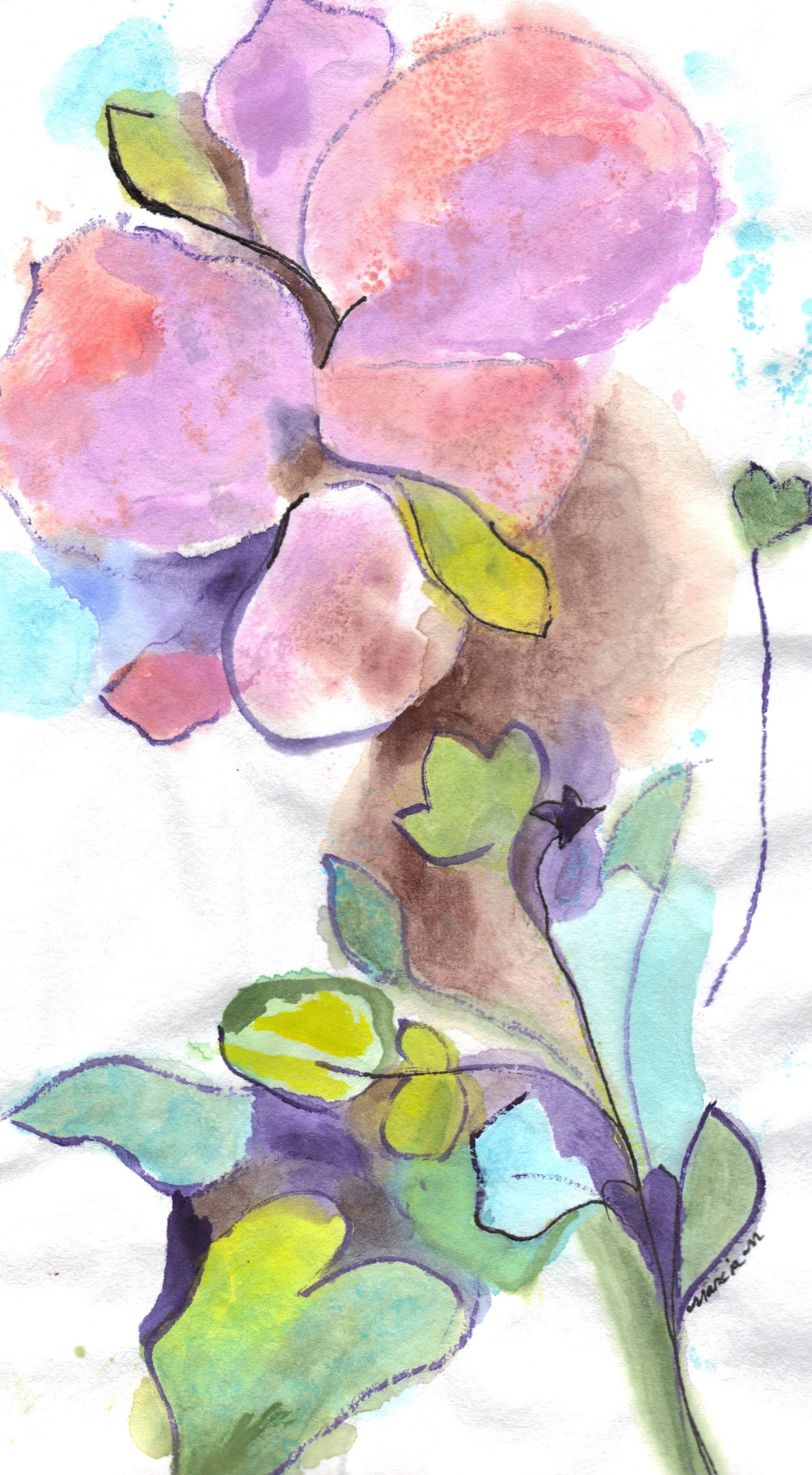 "Pretty in Pink Flowering Flower" 2021, Watercolor on rice paper