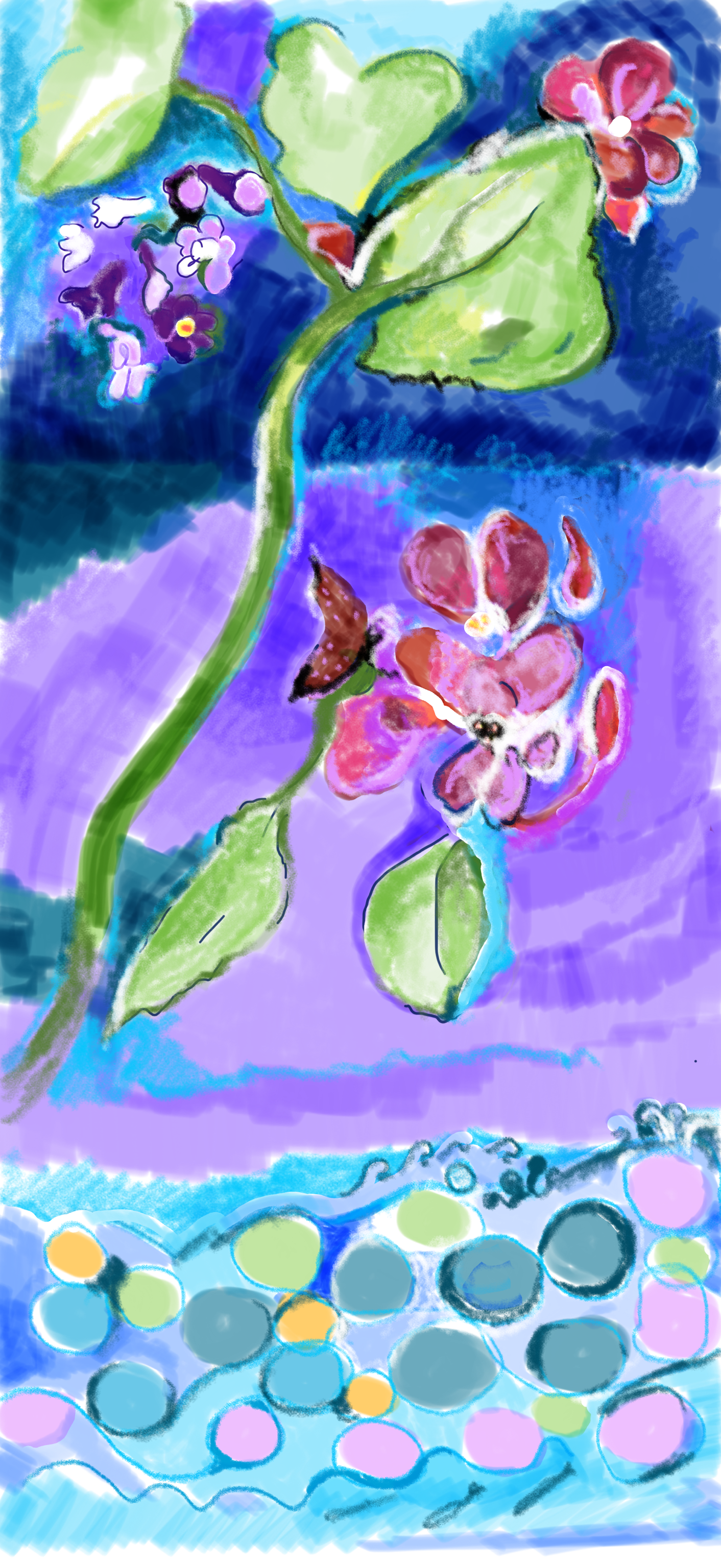 "Flowers and Drop Bubbles" 2020, Watercolor on paper
