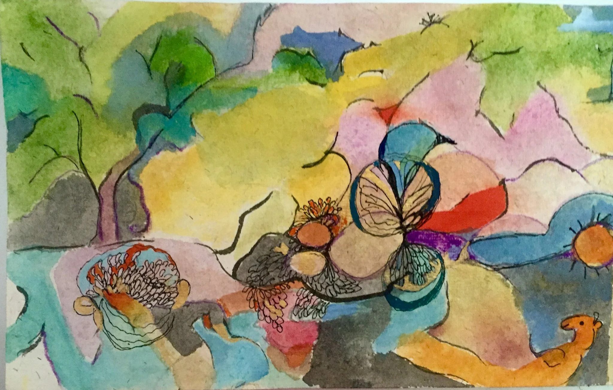 "Wild Woods" 2001, Watercolor & ink on handmade paper from India
