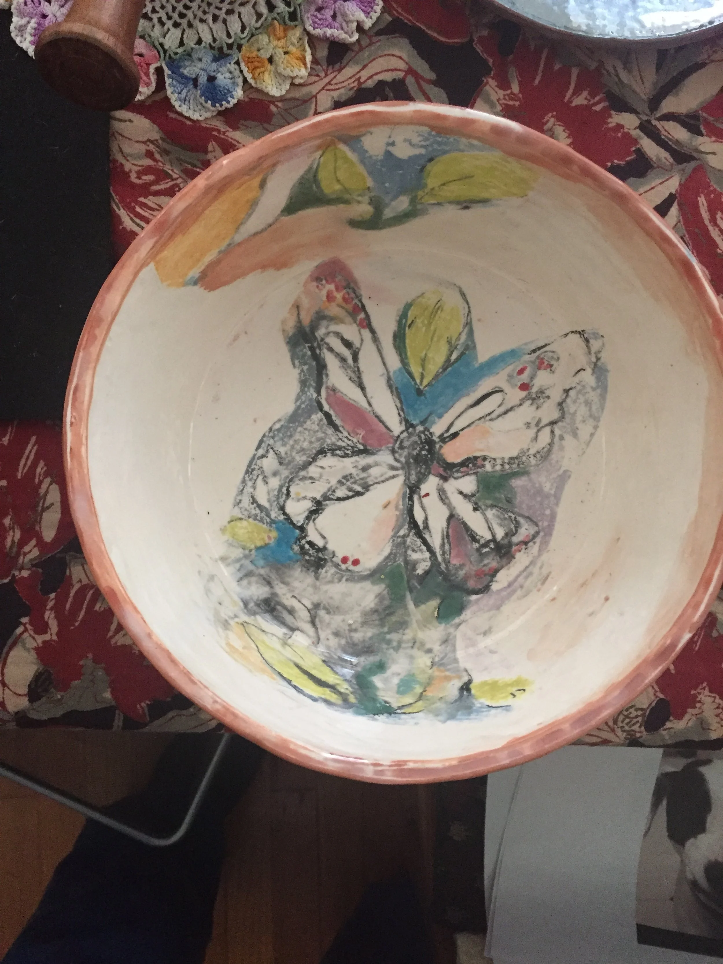 "Butterfly Plate" 2020's, Terracotta clay with silk screen image