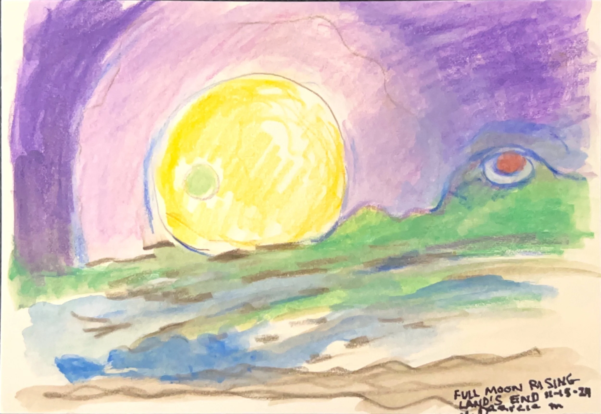 "Full Moon Rising" 2024, Watercolor on paper
