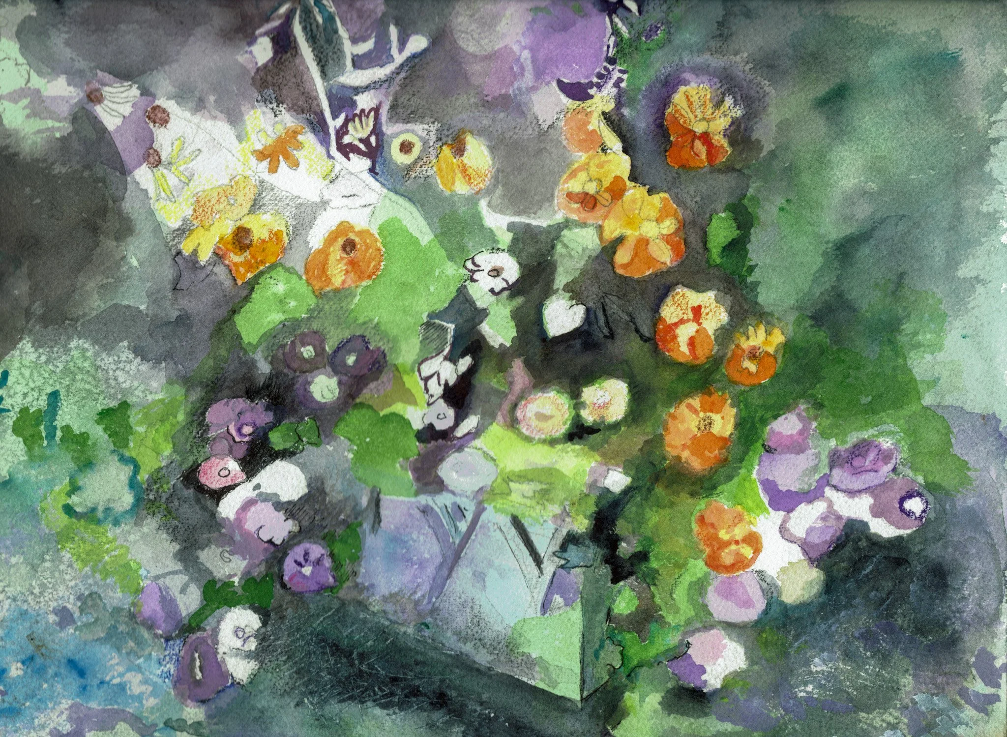 "Flowerbox" 2023, Watercolor & ink on Arches paper