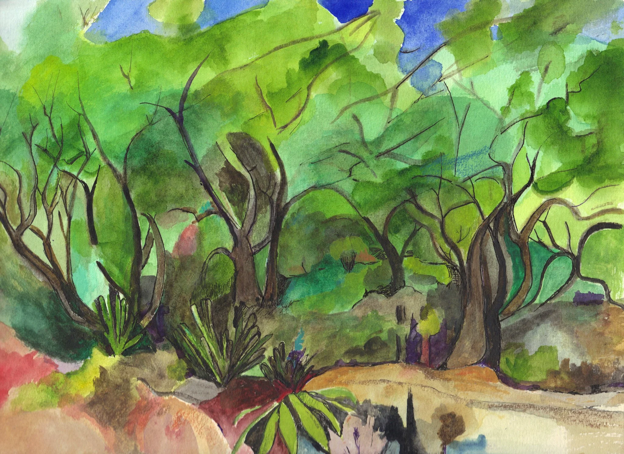 "On the Road to Seclusion Hill" 2009, Watercolor and ink on paper