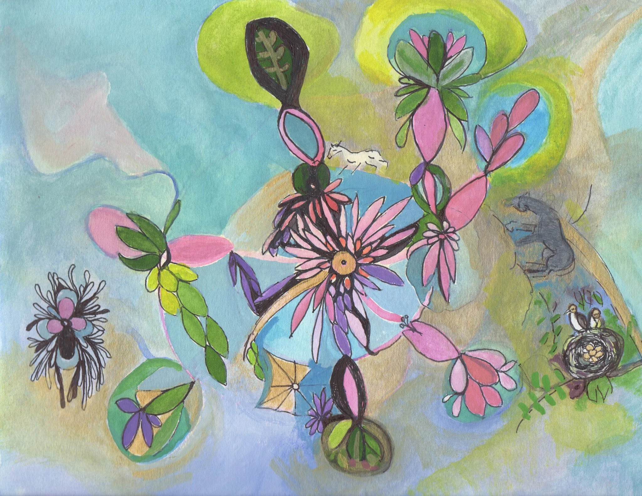 "Flower Mandala" 2023, Watercolor & ink, Arches watercolor paper