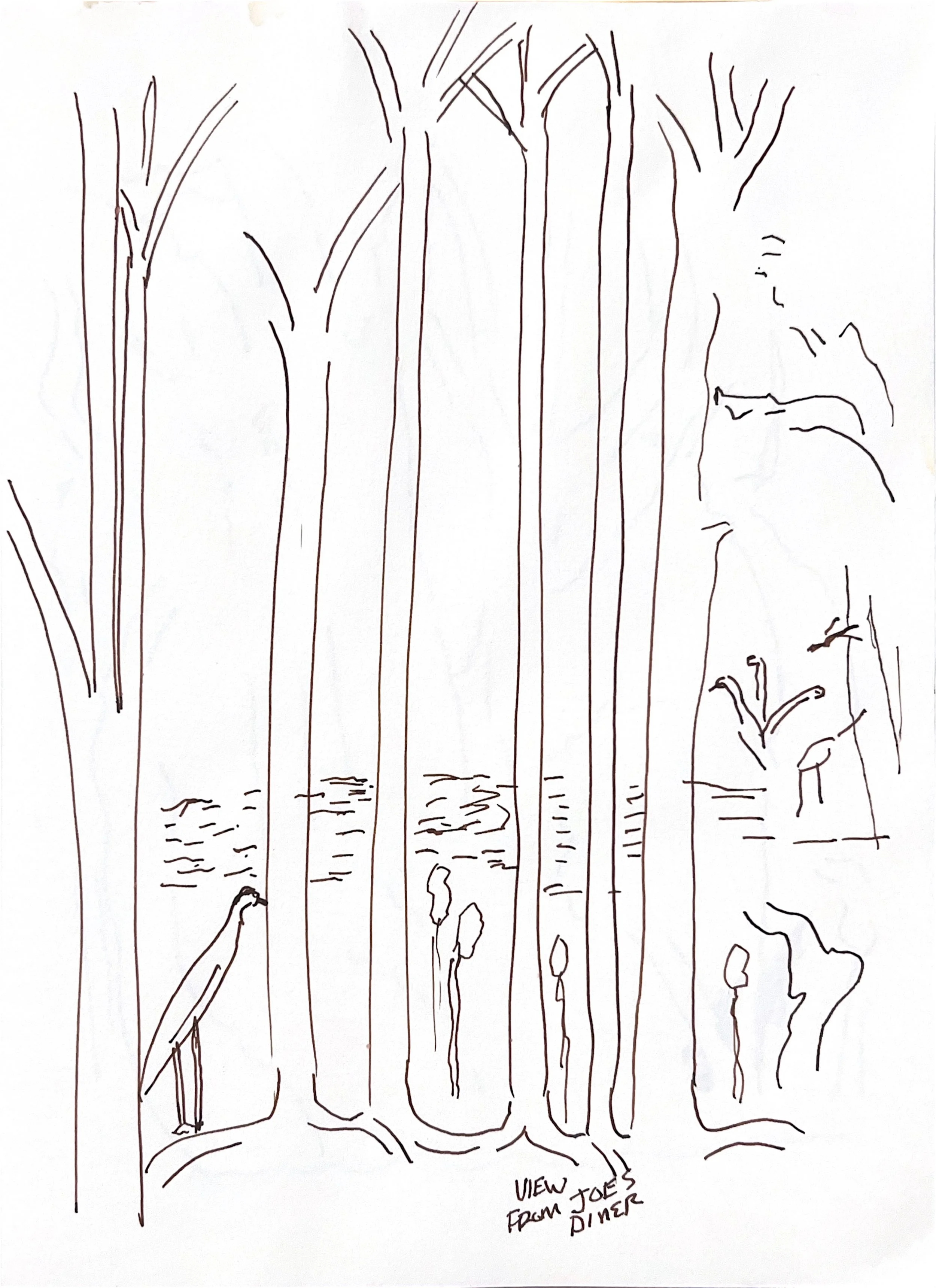 "View From Joe's Diner" 2020's, Pen on paper