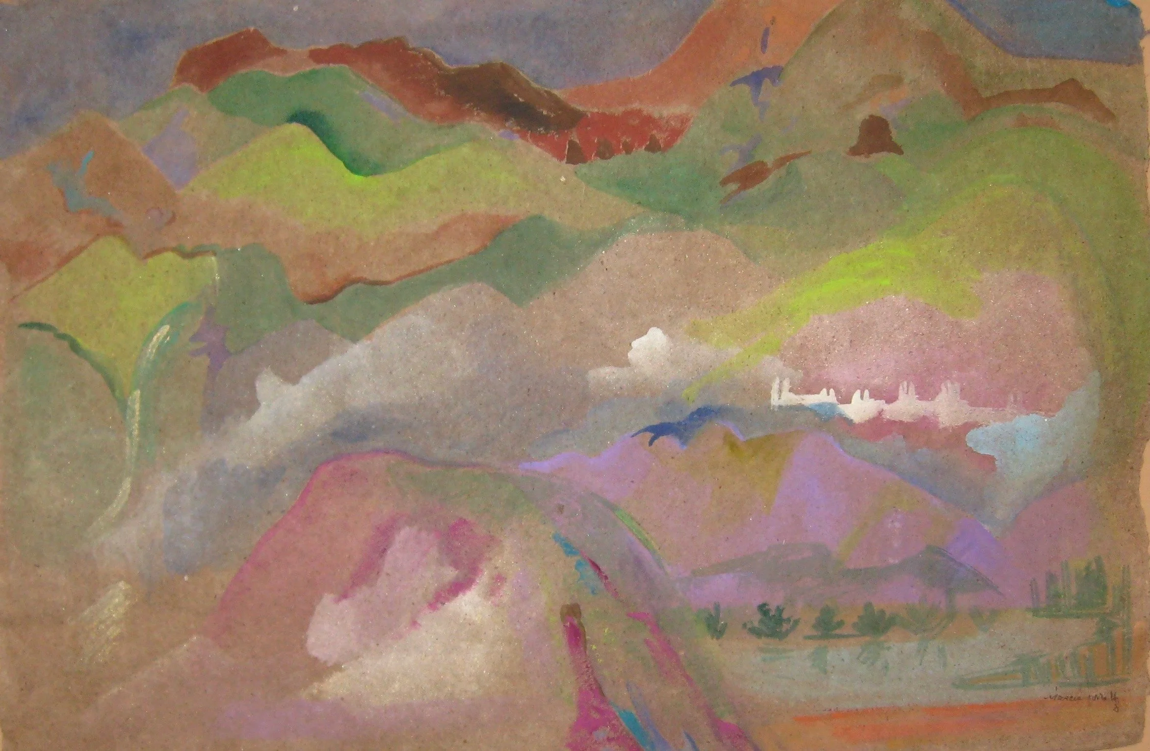 "Along the Road to Chichicastenango" 1995, Watercolor crayon on handmade paper, Guatemala