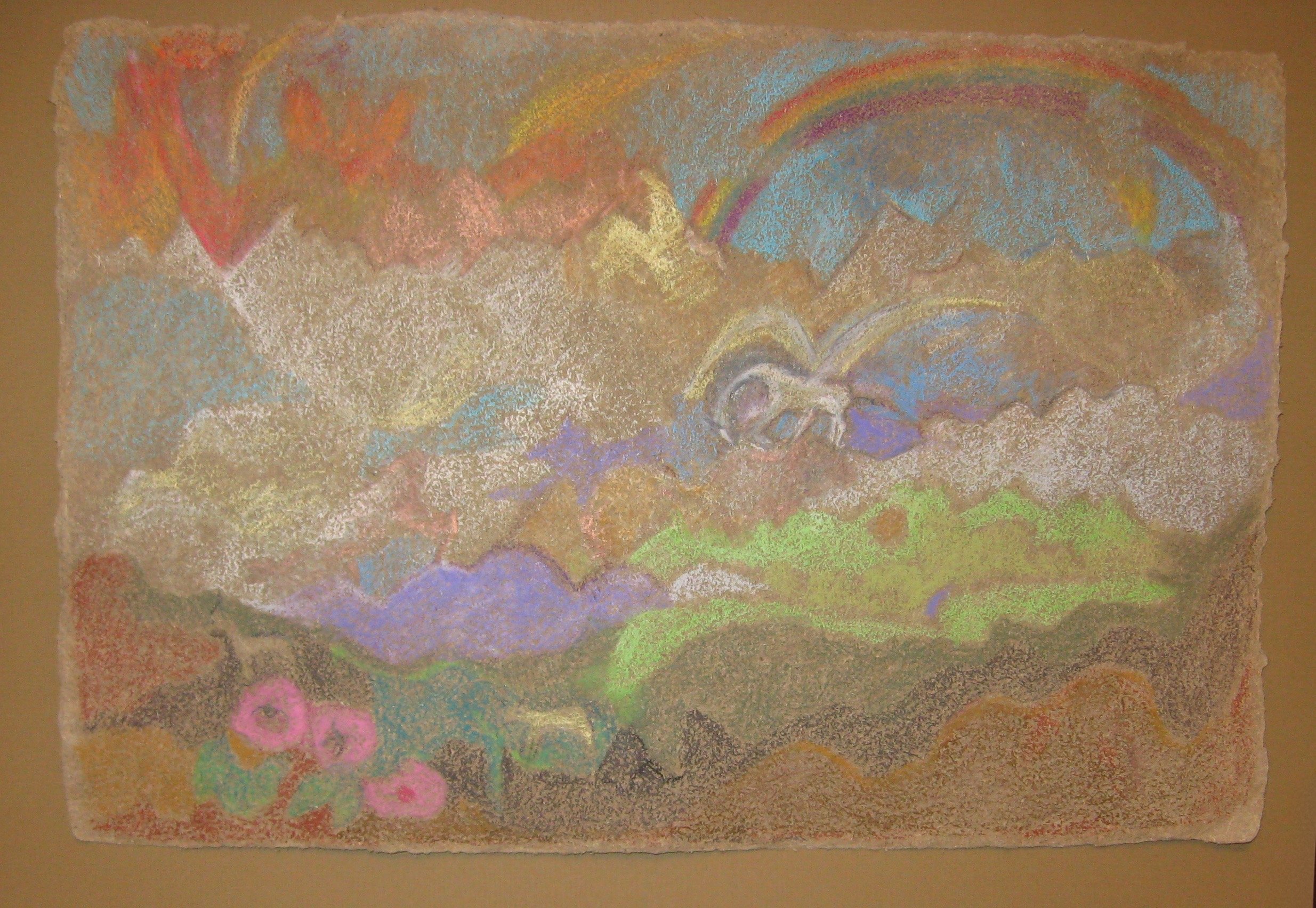 "Wild Horses in a Celestial Sky" 1995, Watercolor crayon on handmade paper, Guatemala