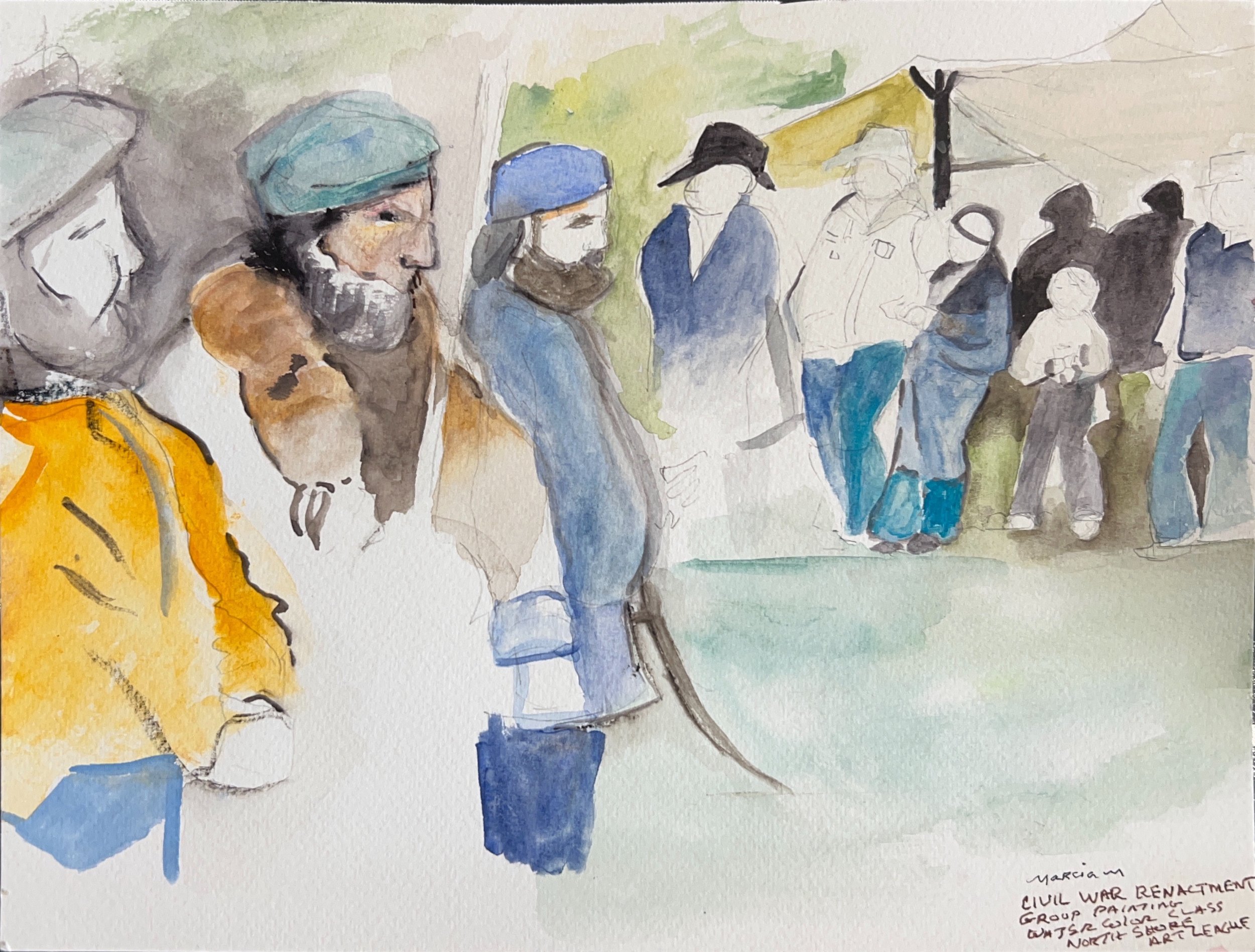 "Civil War Reenactment" 2022, Watercolor on paper, Watercolor Class North Shore Art League 