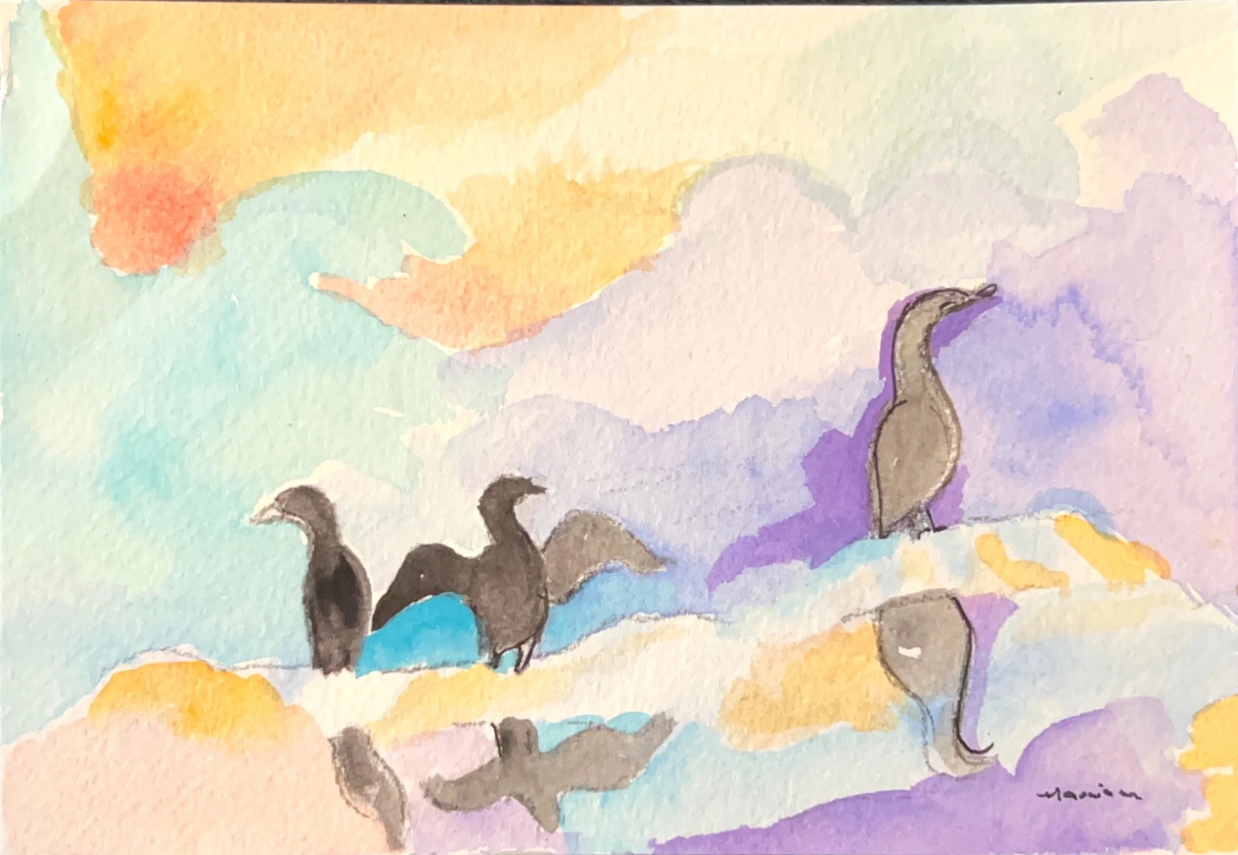 "Cormorant" 2017, Watercolor on paper