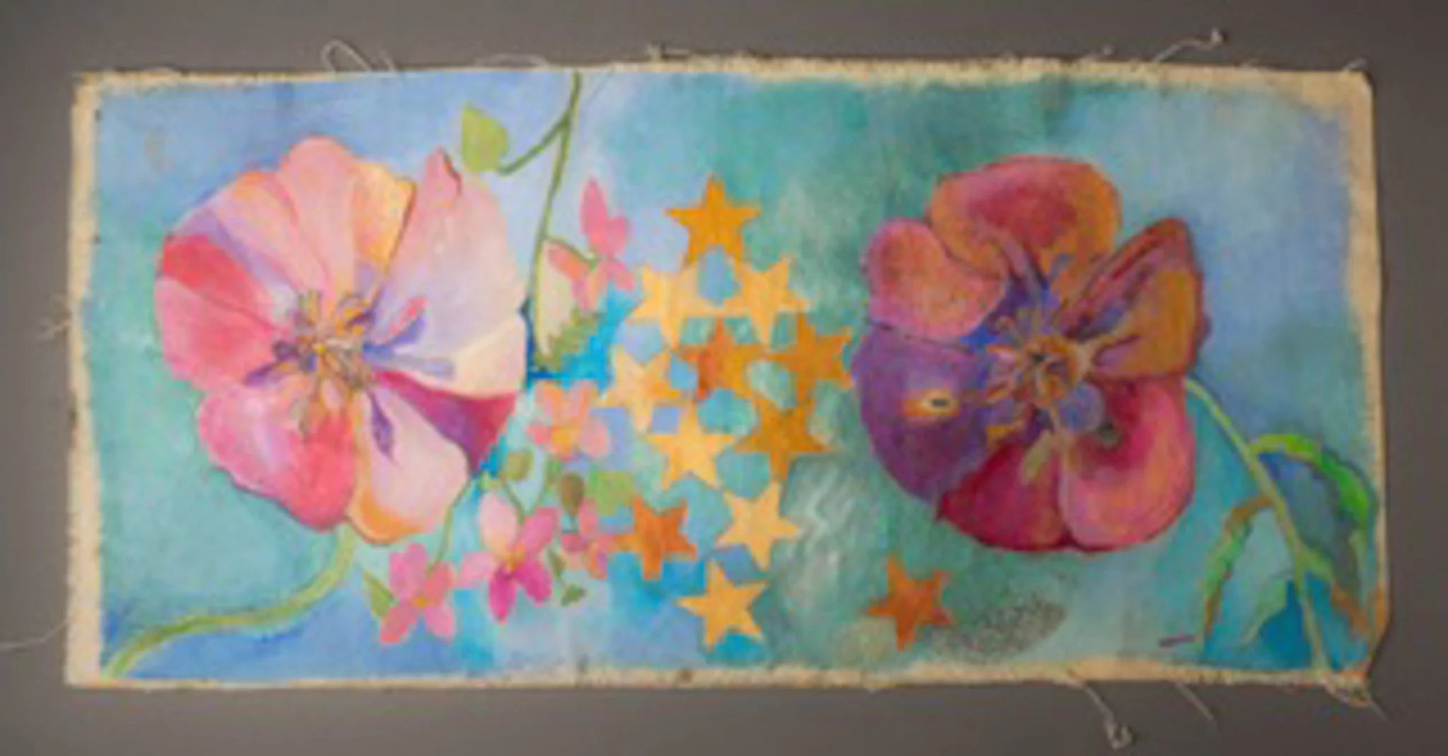 "Golden Stars & Flowers" 1990's, Oil on canvas