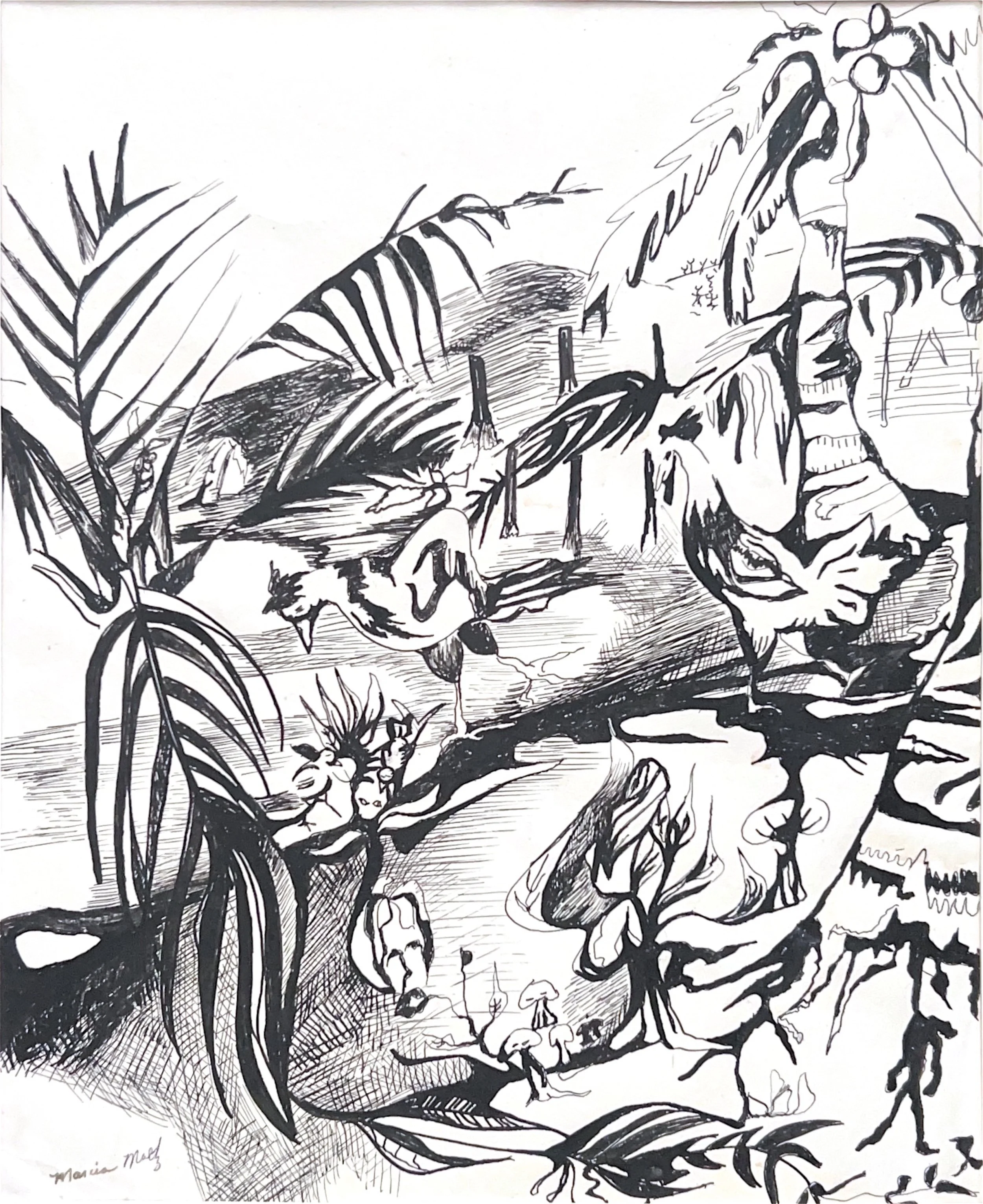 "Art Explosion in Tepotzotlan" 1970, Ink on paper, Tepotzotlan Mexico