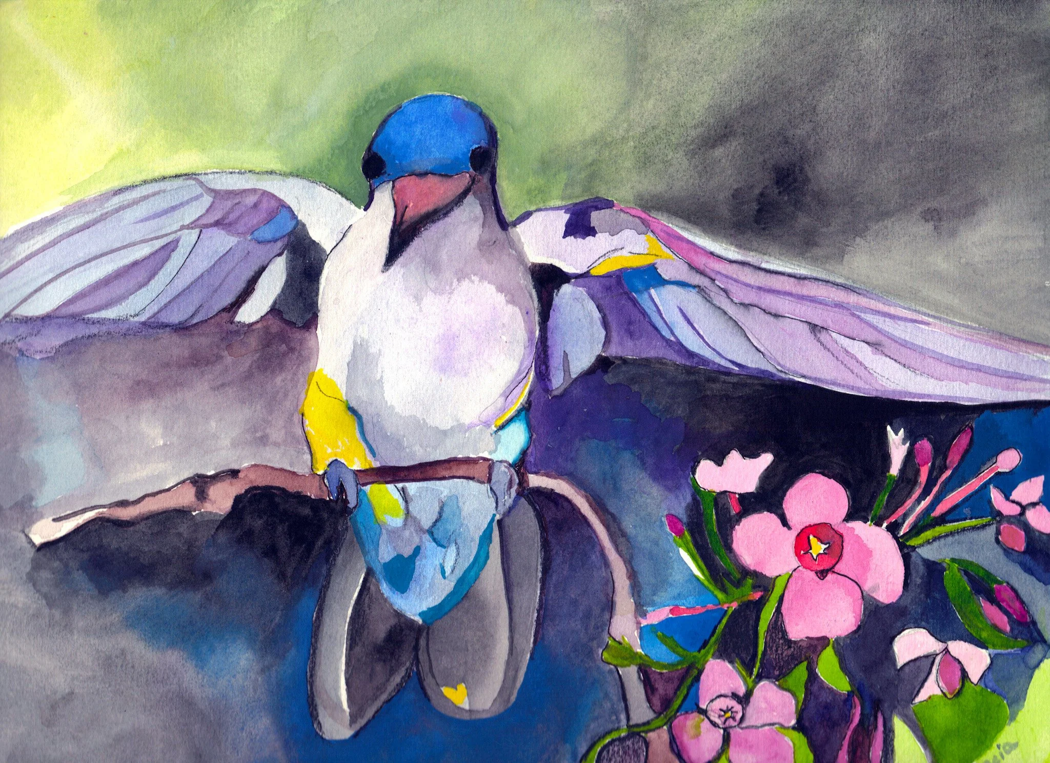 "Hummingbird 1" 1990's, Watercolor on paper