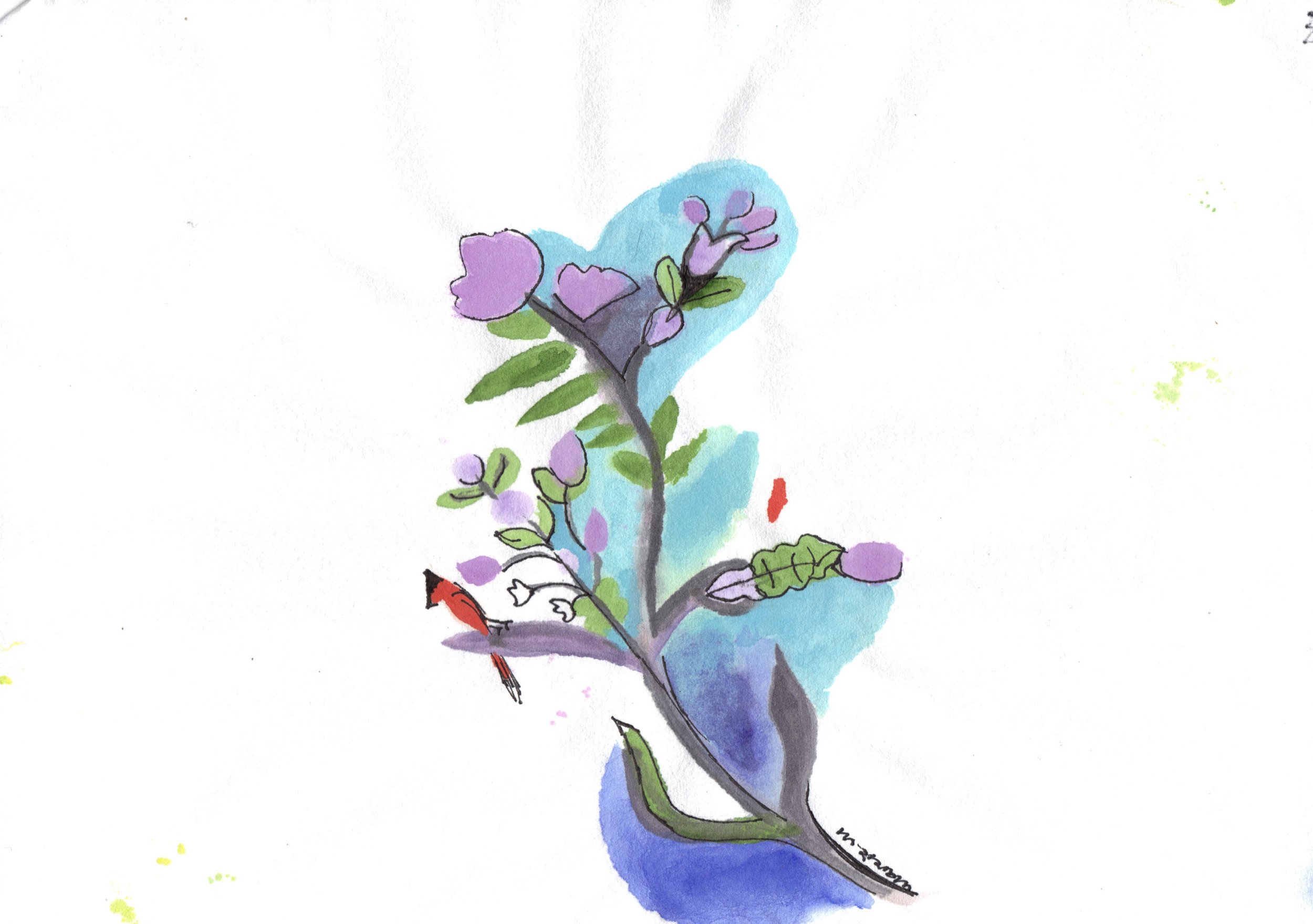 "Tiny Cardinals" 2014, Watercolor on paper